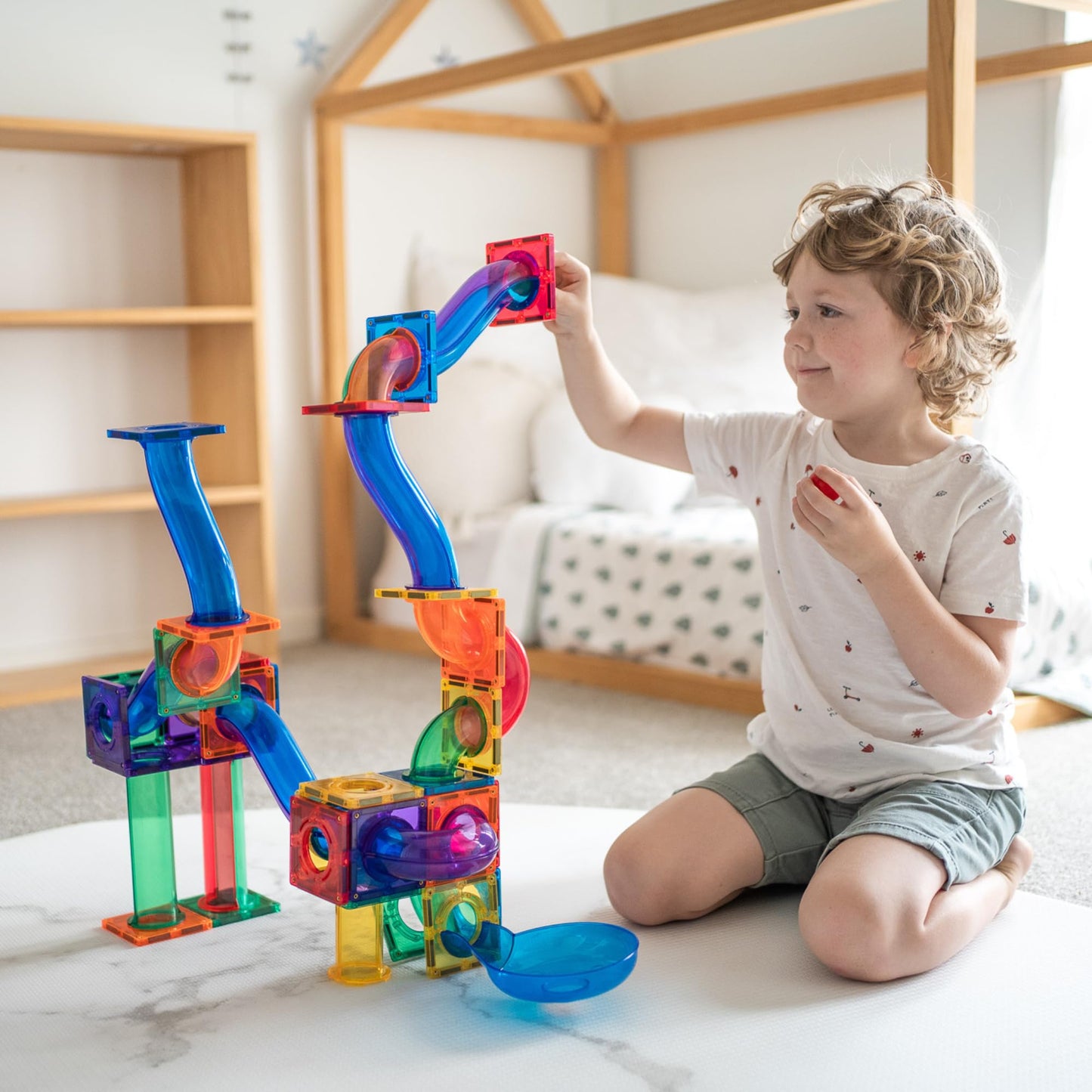 Learn & Grow Magnetic Marble Run Expansion Pack - 88PCS STEM Marble Track, Magnet Tiles & Accessories, Building Toy for Kids 5+