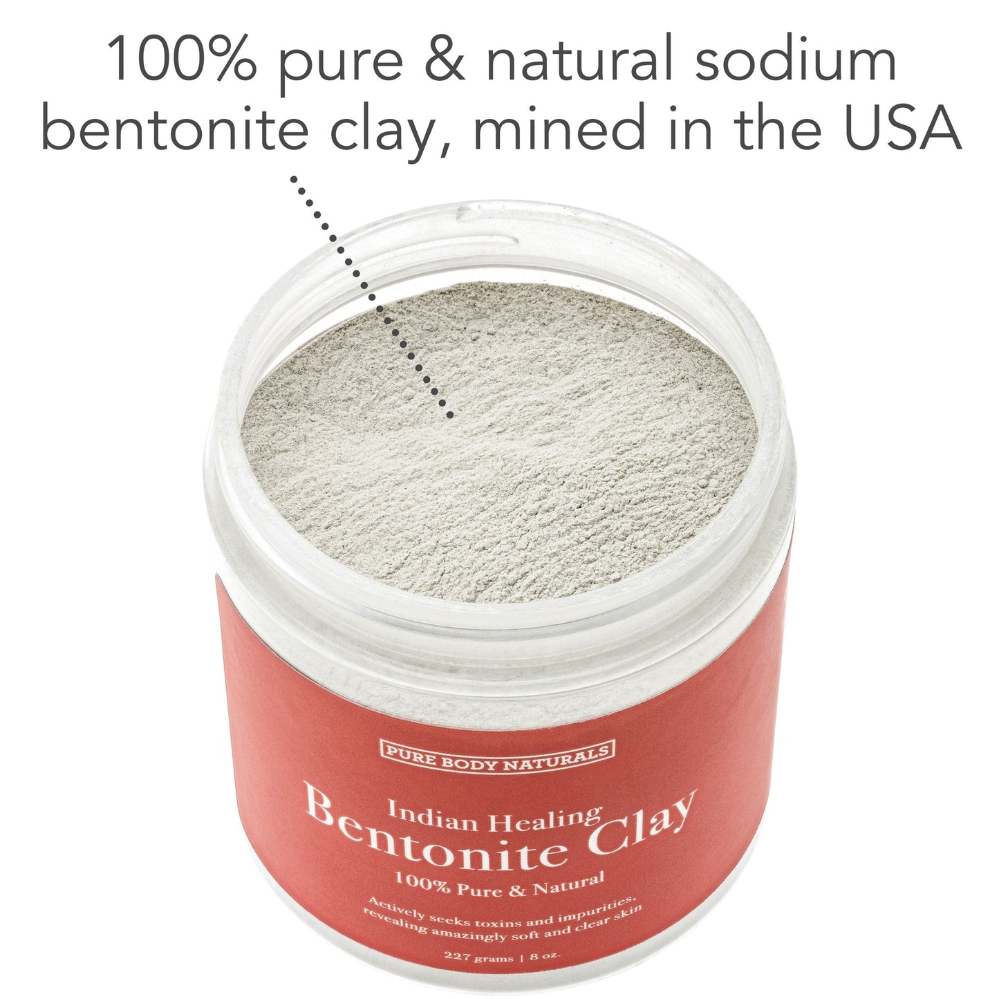 Pure Body Naturals Bentonite Clay Powder – 8 oz, DIY Face & Body Mask, Deep Pore Cleansing, Armpit Detox, Pure Indian Healing Clay