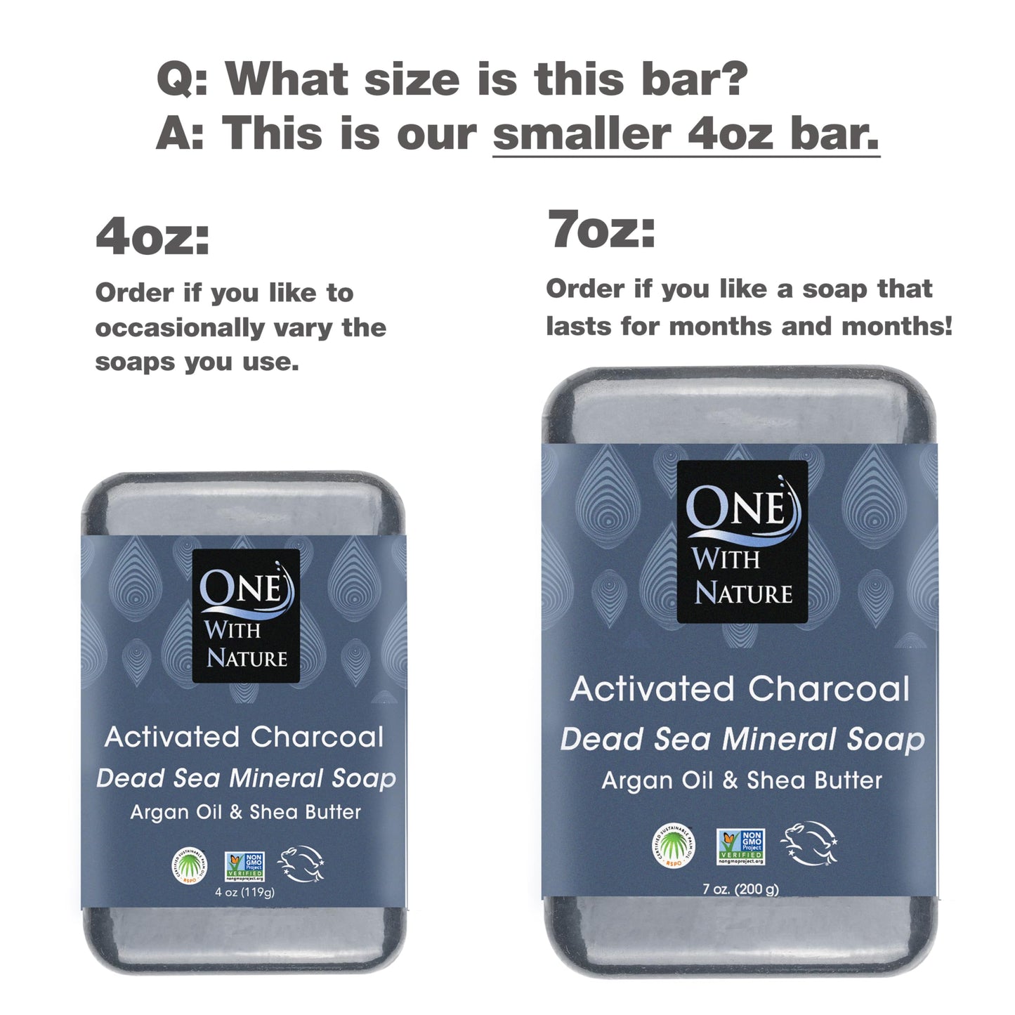 One With Nature Activated Charcoal Soap 4oz 3-Pack – Detoxifying and Exfoliating Charcoal Soap Bar with Dead Sea Salt for Face & Body, for Men & Women