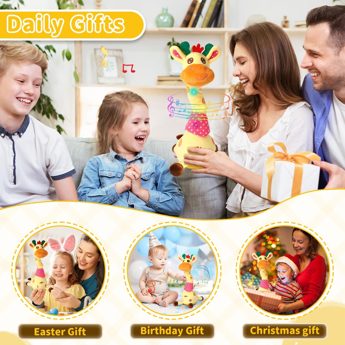 Emoin Dancing Talking Giraffe Toy – Singing, Mimicking & Recording with Adjustable Volume, 10 Songs for Toddlers