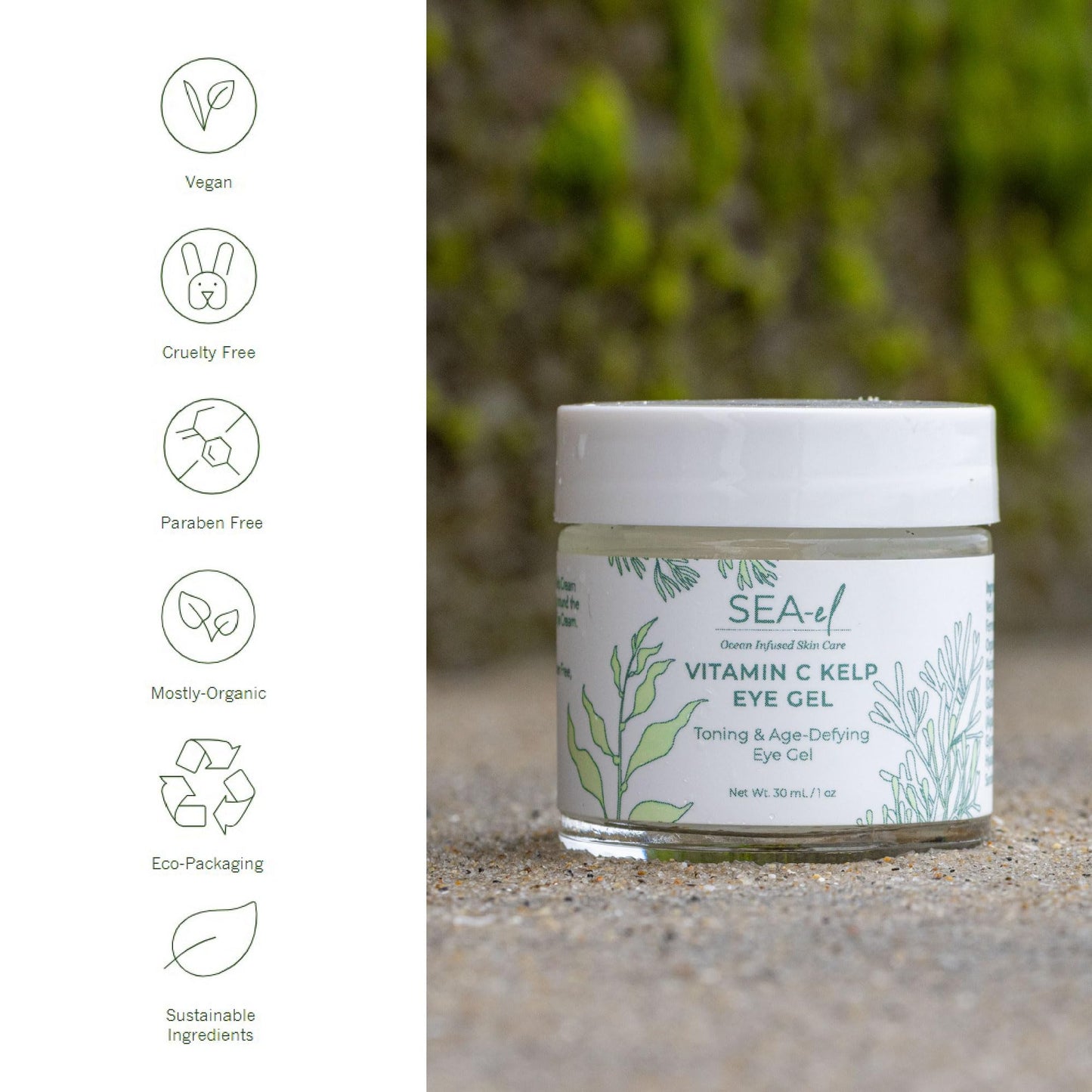 Sea-el Vitamin C Kelp Eye Gel Toning & Age Defying Skincare for Puffiness, Under Eye Bags & Dark Circles Cooling Youthful Glow for Women & Men - 1 Oz