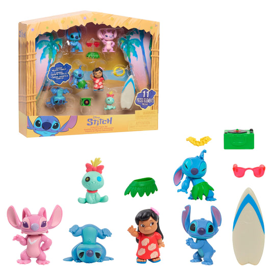 Just Play Disney Stitch 11-Piece Collectible Figure Set with Accessories, 2-inch Figurines for Kids & Home Decoration, Ages 3+