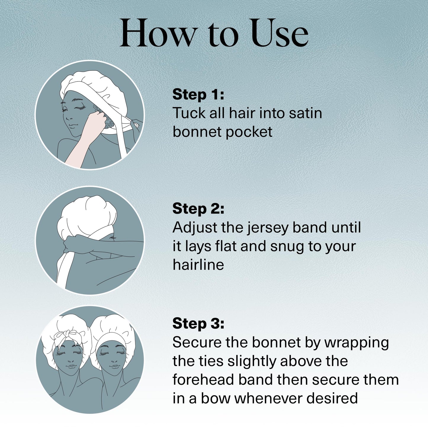 Kitsch XL Satin Sleep Bonnet for Women – Adjustable Night Cap for Curly, Textured Hair – Prevents Breakage, Frizz & Tangles – Haze Blue