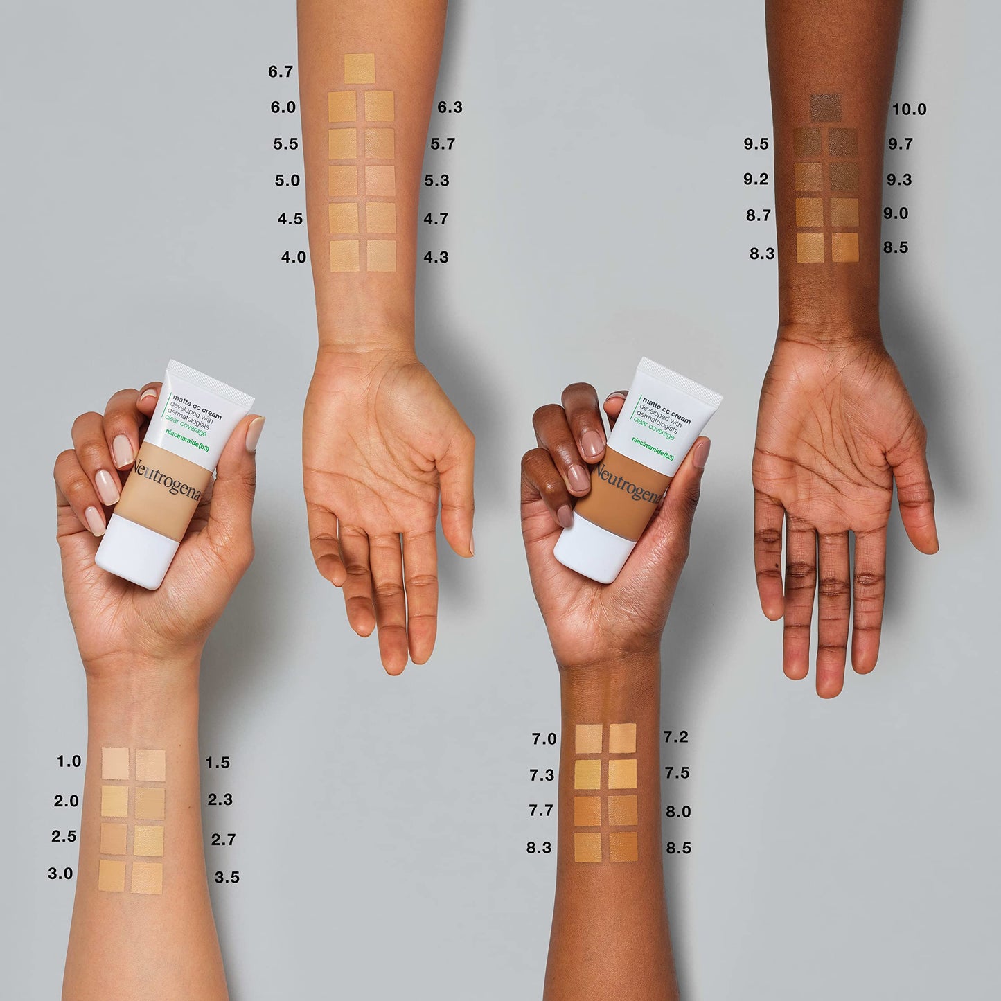 Neutrogena Clear Coverage Flawless Matte CC Cream – Full-Coverage Color Correcting Makeup with Niacinamide, Oil & Fragrance-Free, Cool Beige 1oz