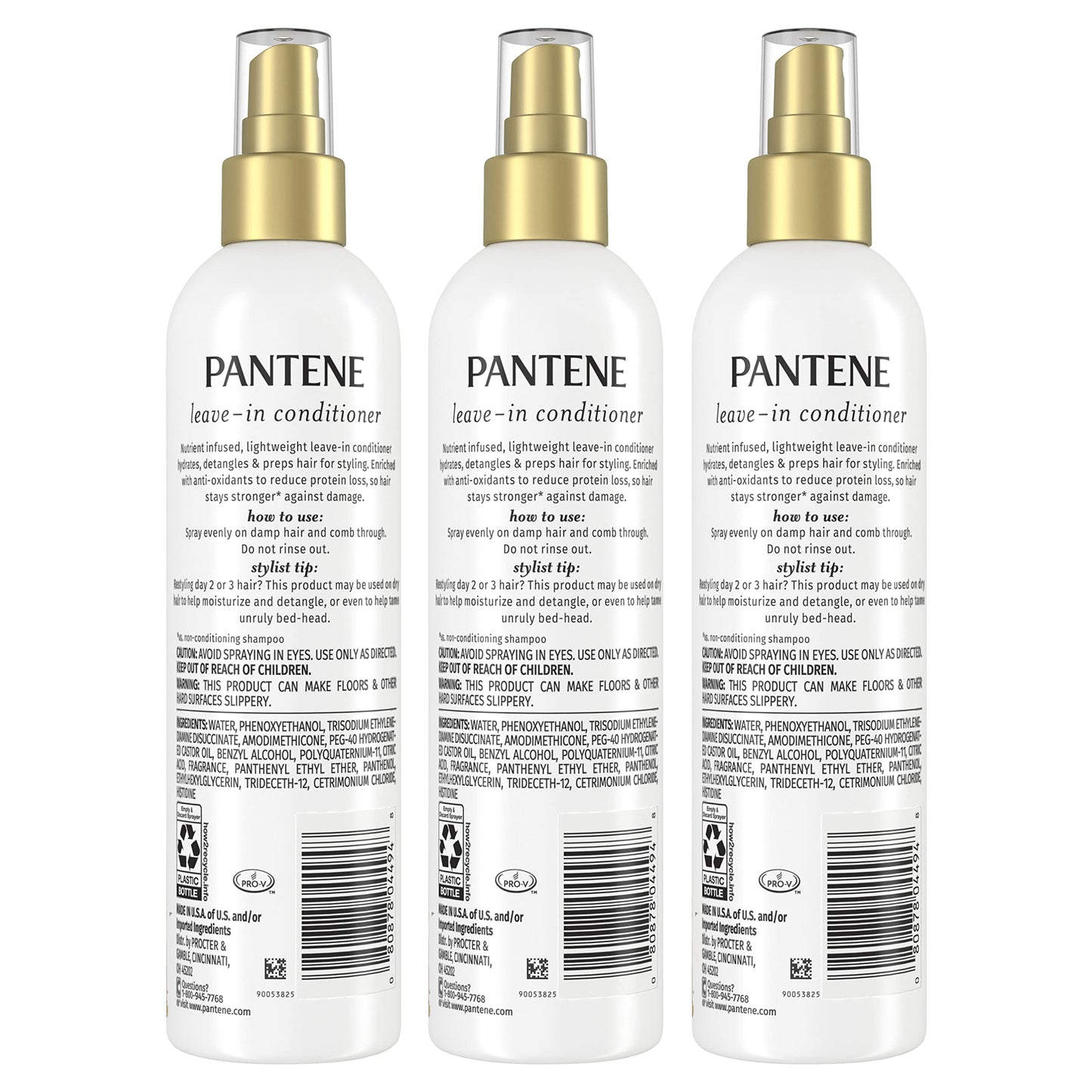 Pantene Pro-V Conditioning Detangler Spray, Repair & Protect Leave-In Conditioner, Smooth & Shine, Sulfate-Free, 8.5 Fl Oz, 3 Pack