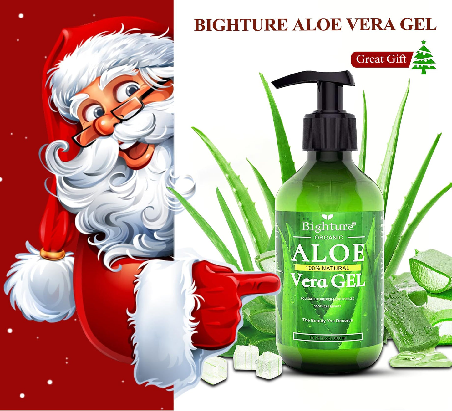 BIGHTURE 100% Aloe Vera Gel from Fresh Aloe Leaves – Soothing, Firming, After Shave & Sunburn Relief Skincare