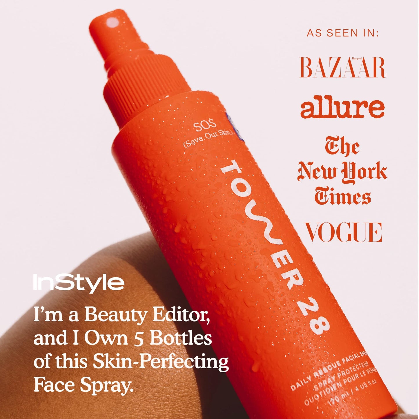 Tower 28 SOS Daily Rescue Facial Spray – Hypochlorous Acid Toner for Sensitive Skin, Redness & Breakout Relief, 4 FL Oz Full-Size Spray