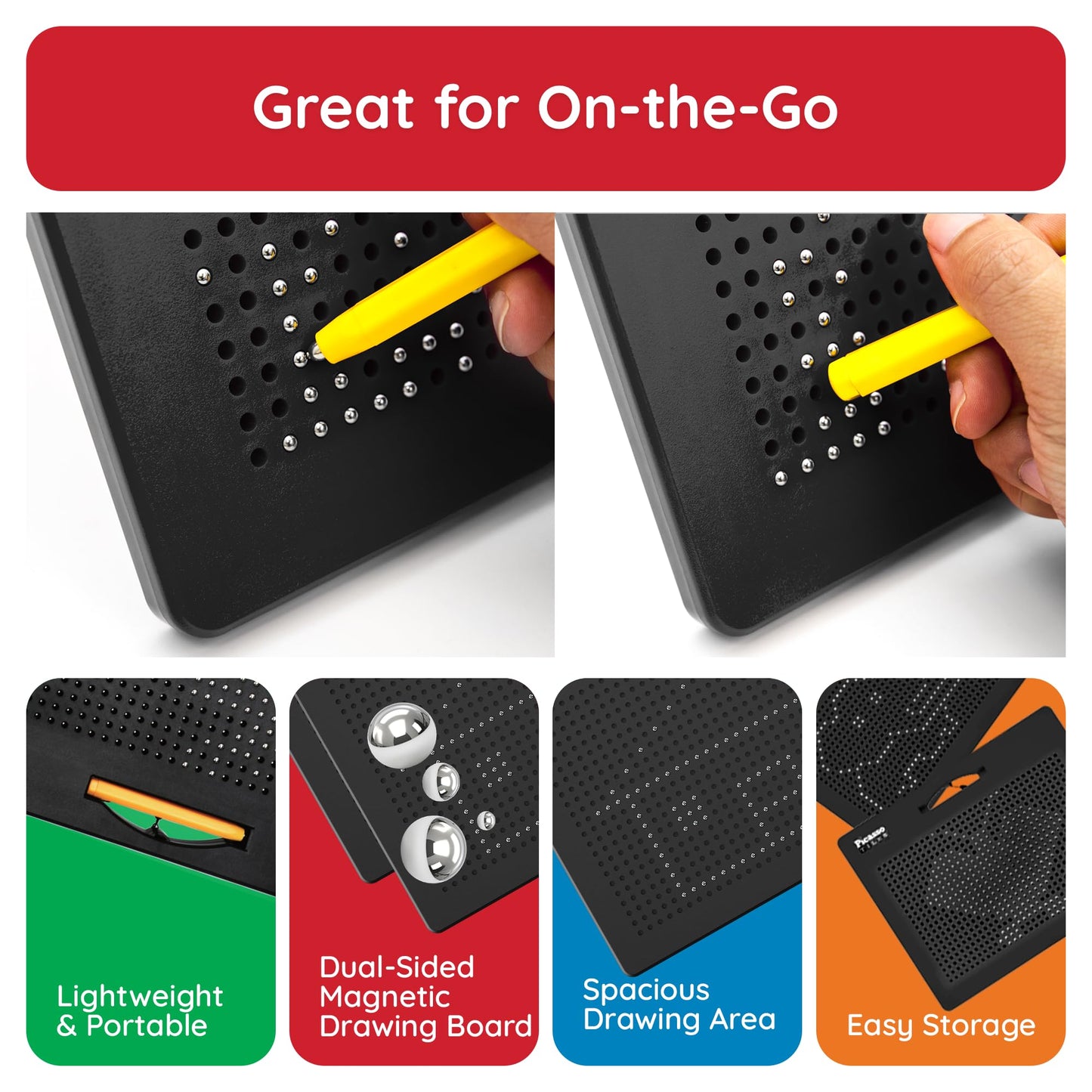 PicassoTiles 12x10" 2-in-1 Magnetic Drawing Board Toy – Double-Sided STEM Learning Pad, Alphabet, Erasable & Reusable Playboard (Black PTB04)