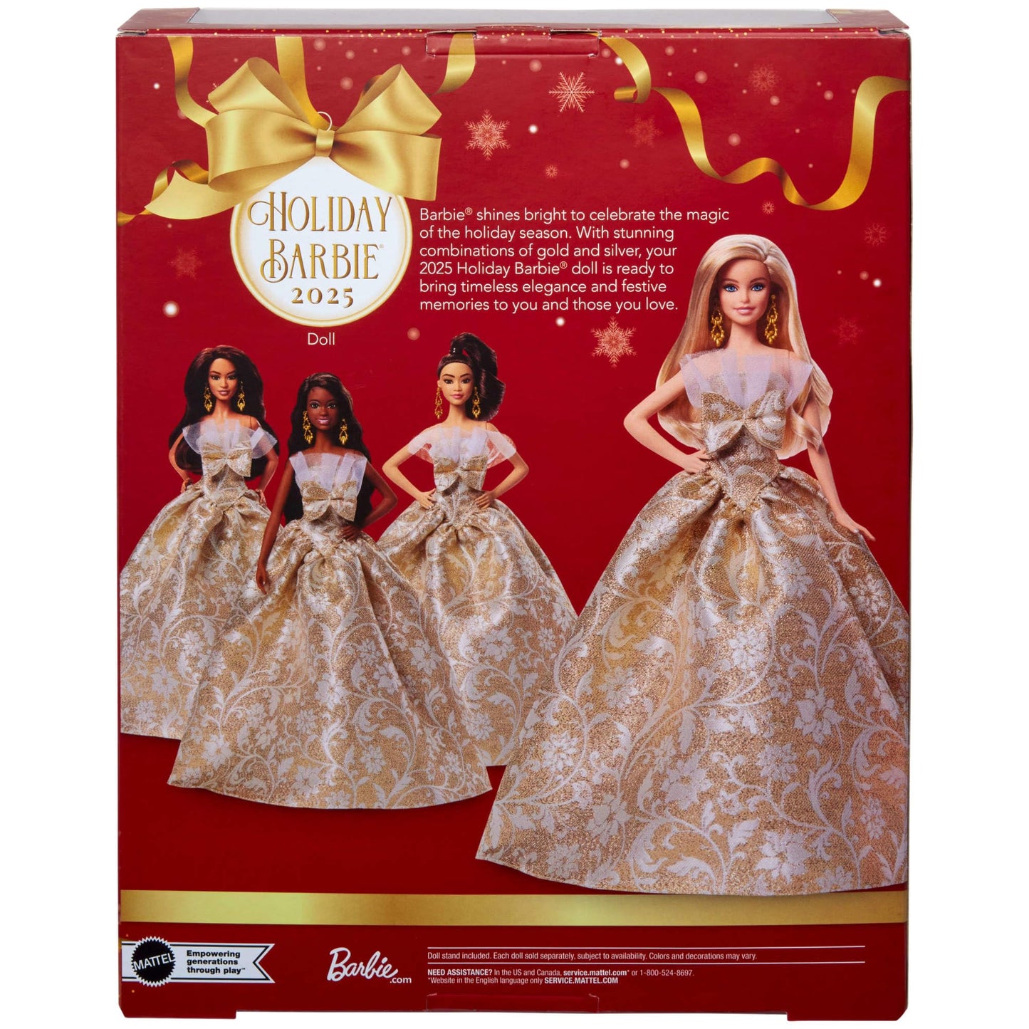 Barbie Signature 2025 Holiday Blonde Fashion Doll Wearing Silver & Gold Gown, Seasonal Collector in Displayable Packaging & Stand