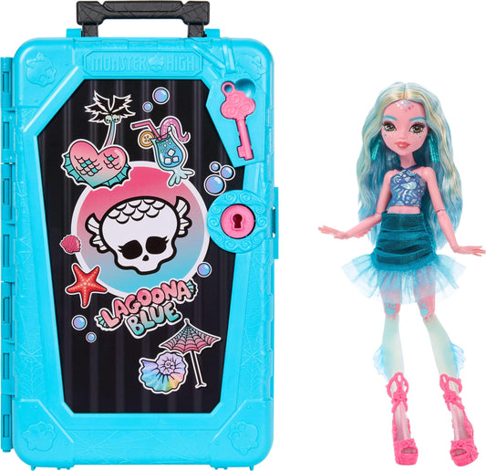 Monster High Skulltimate Secrets Lagoona Blue Doll and Accessories Set, Destination: Gore-geous Oasis with Suitcase and 19+ Surprises Like Clothes