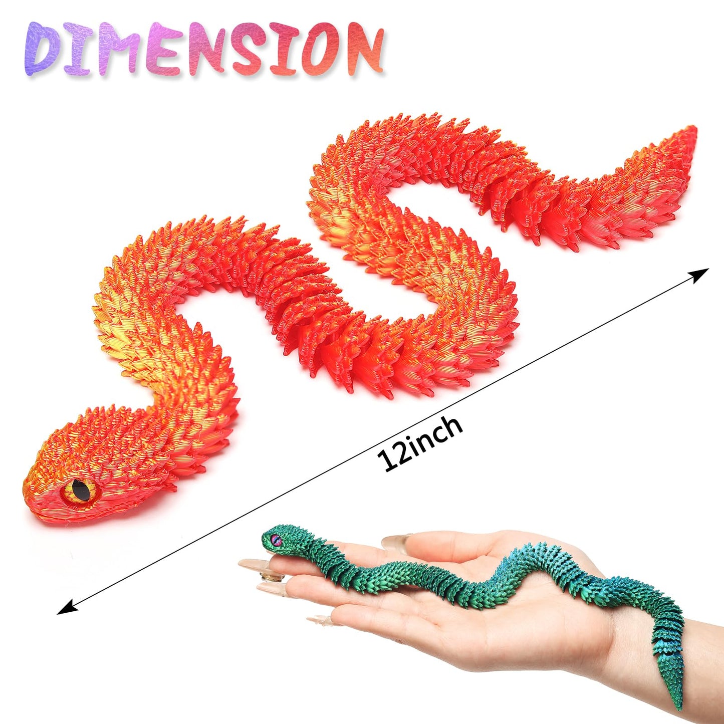 uyrzwek 4 Pcs 12in 3D Printed Flexible Snake Toys, Realistic Animal Figures for Kids, Fidget Toy Set, Home Decor & Halloween Gifts