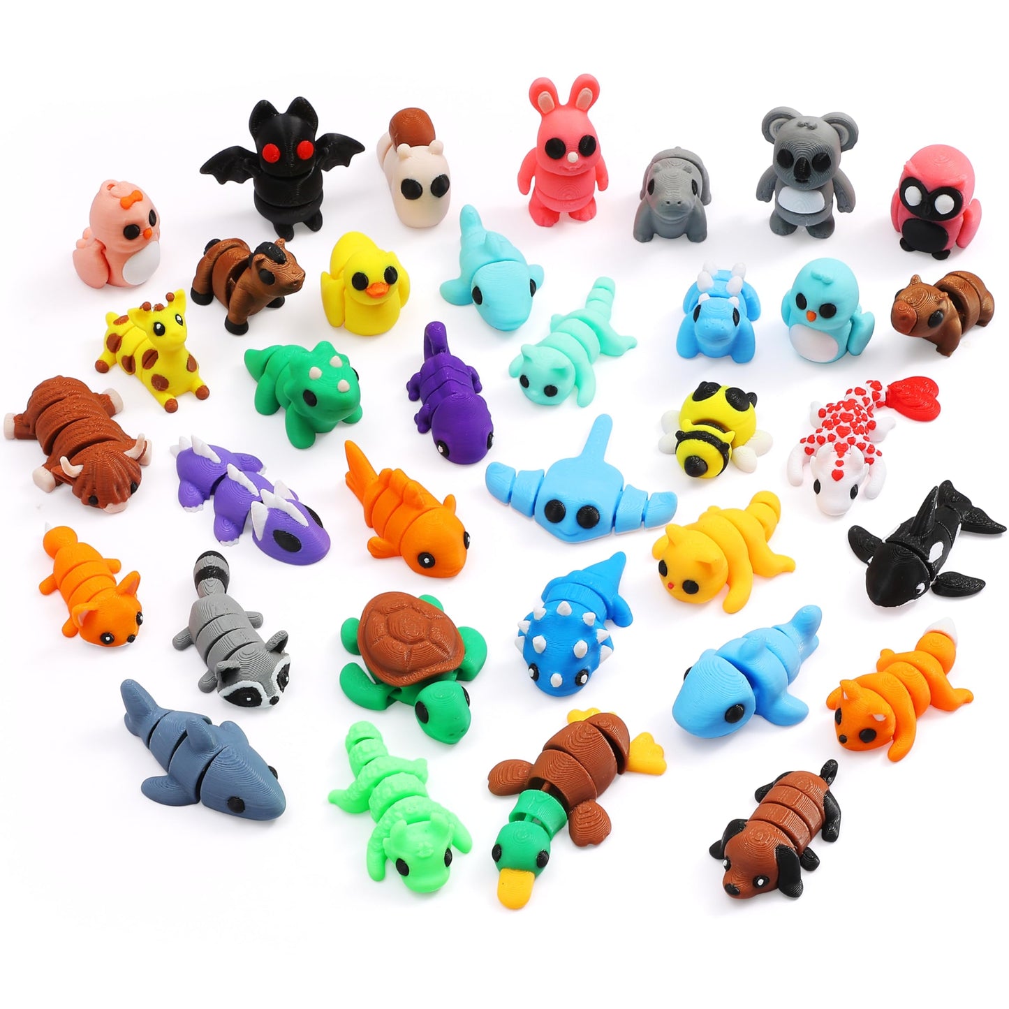 MONJITA 35pcs Mini 3D Printed Animal Figurines, Articulated Fidget Toys, Cute Desk Decor, Party Favors & Gifts for Kids