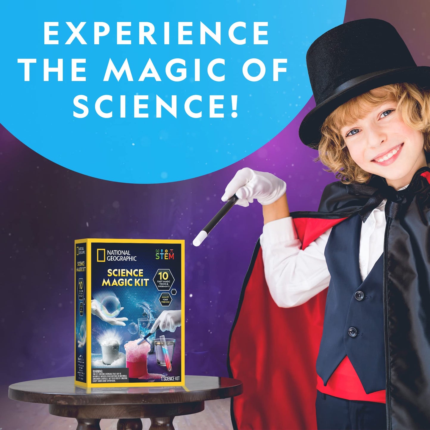 National Geographic Magic Chemistry Set – STEM Science Kit for Kids, 10 Fun Experiments & Magic Tricks, Educational Science Toys for Ages 8-12