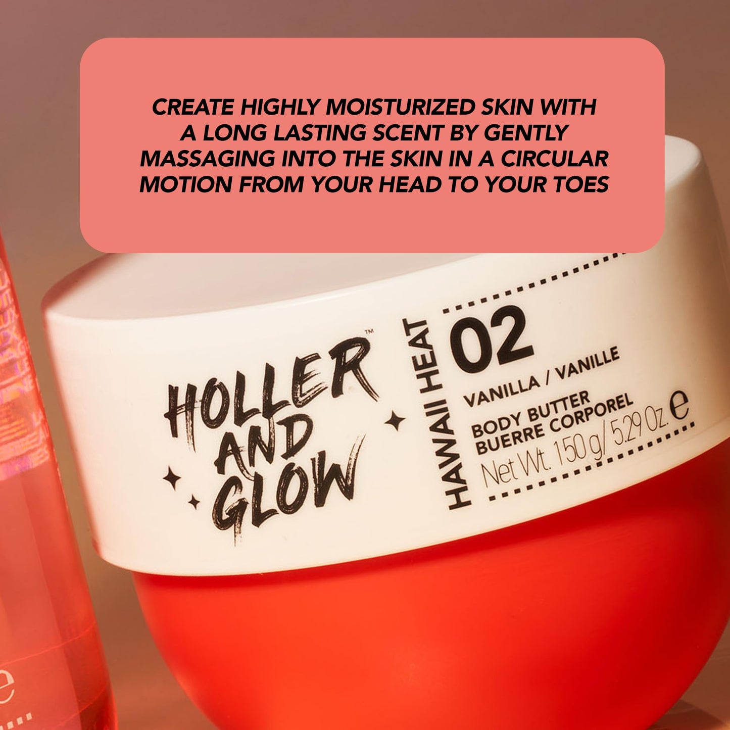 HOLLER AND GLOW Hawaii Heat Vanilla Body Butter – Moisturizing & Nourishing Lotion for Extremely Dry Skin, Shea Butter, Peony & Amber, 5.29oz