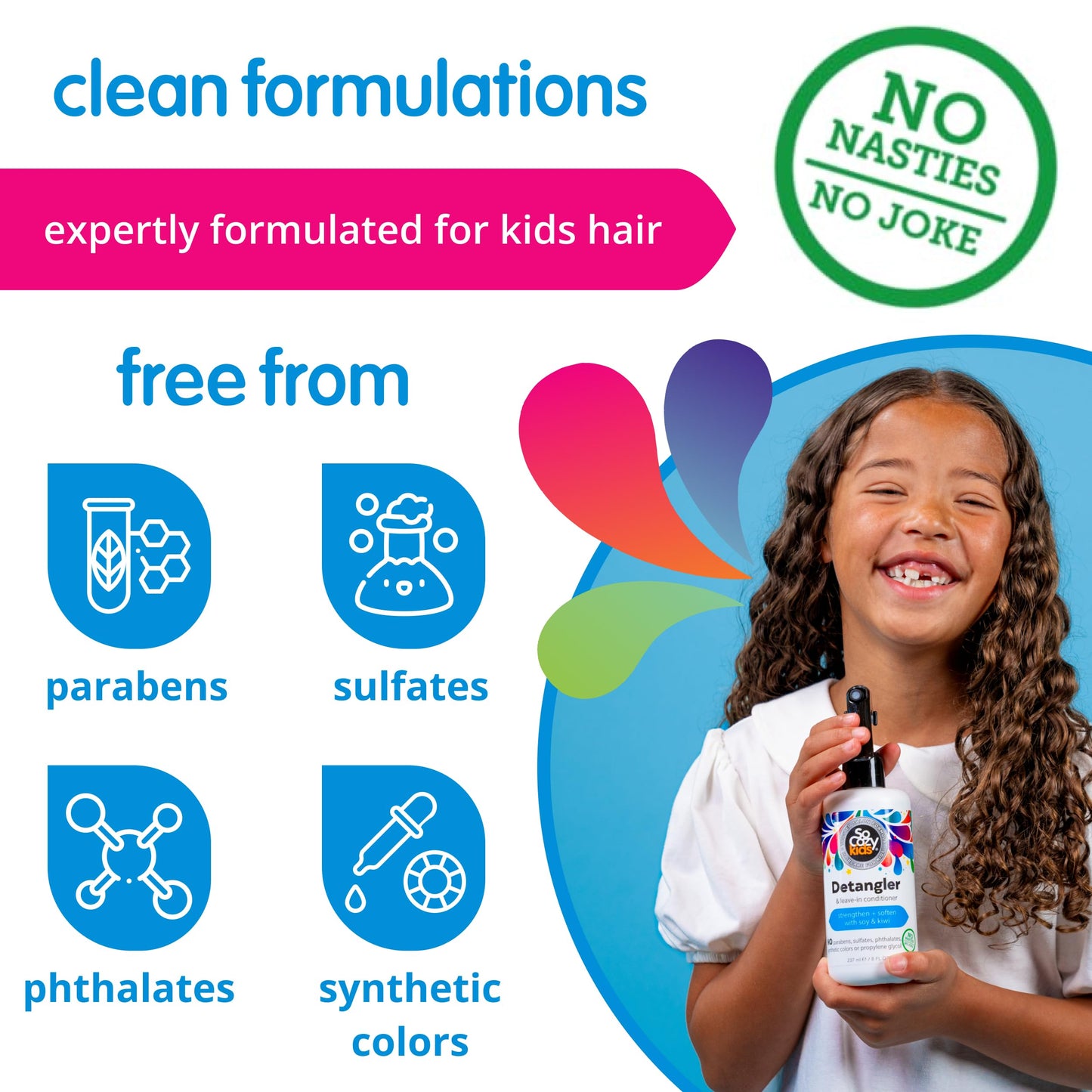 So Cozy Kids Detangler & Leave-In Conditioner Spray – Paraben-Free Formula for Frizzy Hair, Smooth & Manageable Tangle-Free Hair, 8 fl oz