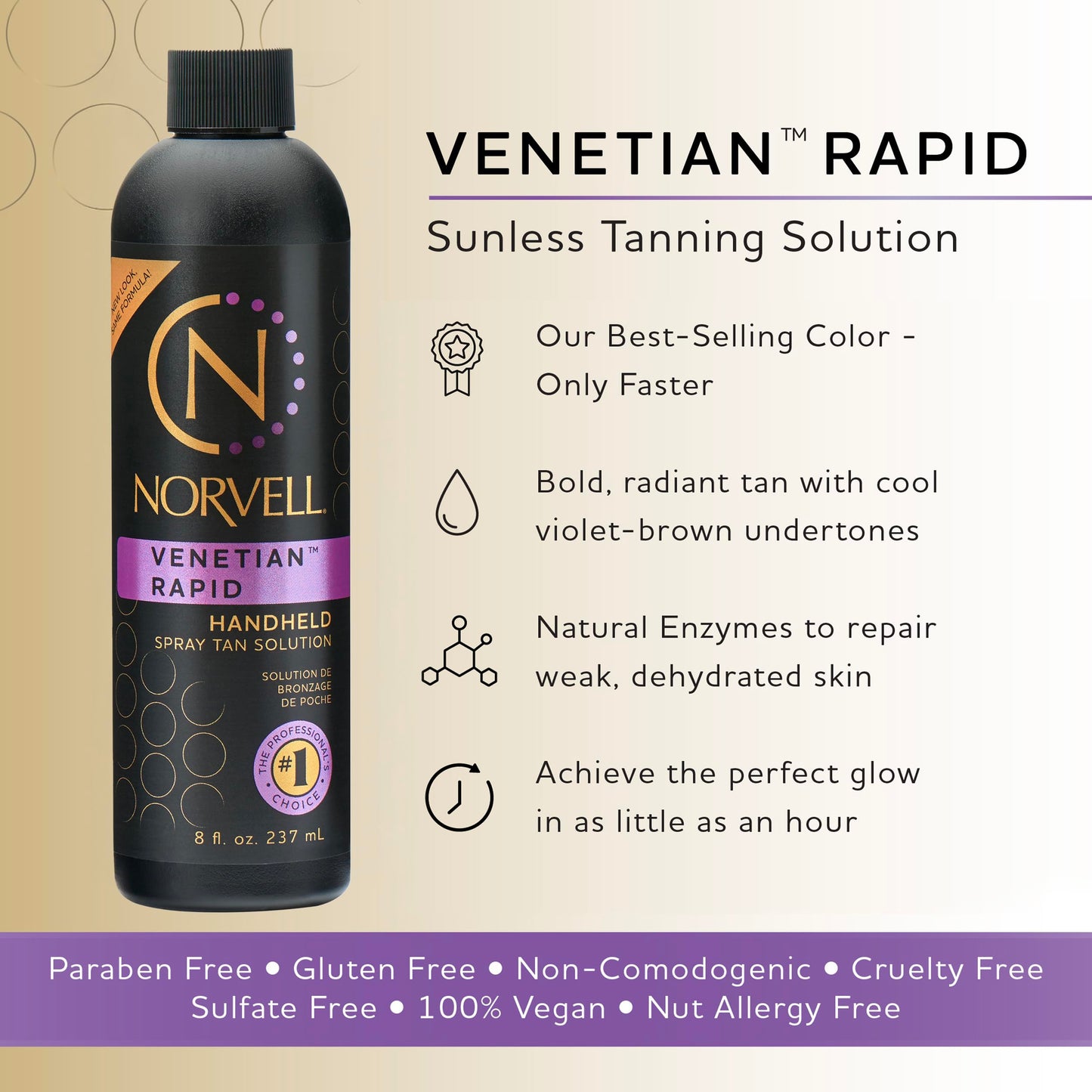 Norvell Premium Rapid Spray Tan Solution Venetian One 8oz – Fast-Drying, Streak-Free, Long-Lasting Natural Bronze Glow