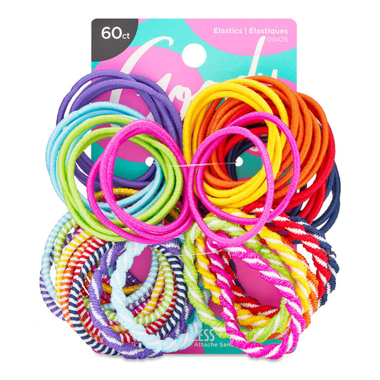 Goody Kids Ouchless Hair Elastics, 60 Ct – No Pull, No Breakage, Tangle-Free Ponytail Holders for Fine Hair, Assorted Colors, Long-Lasting Hold