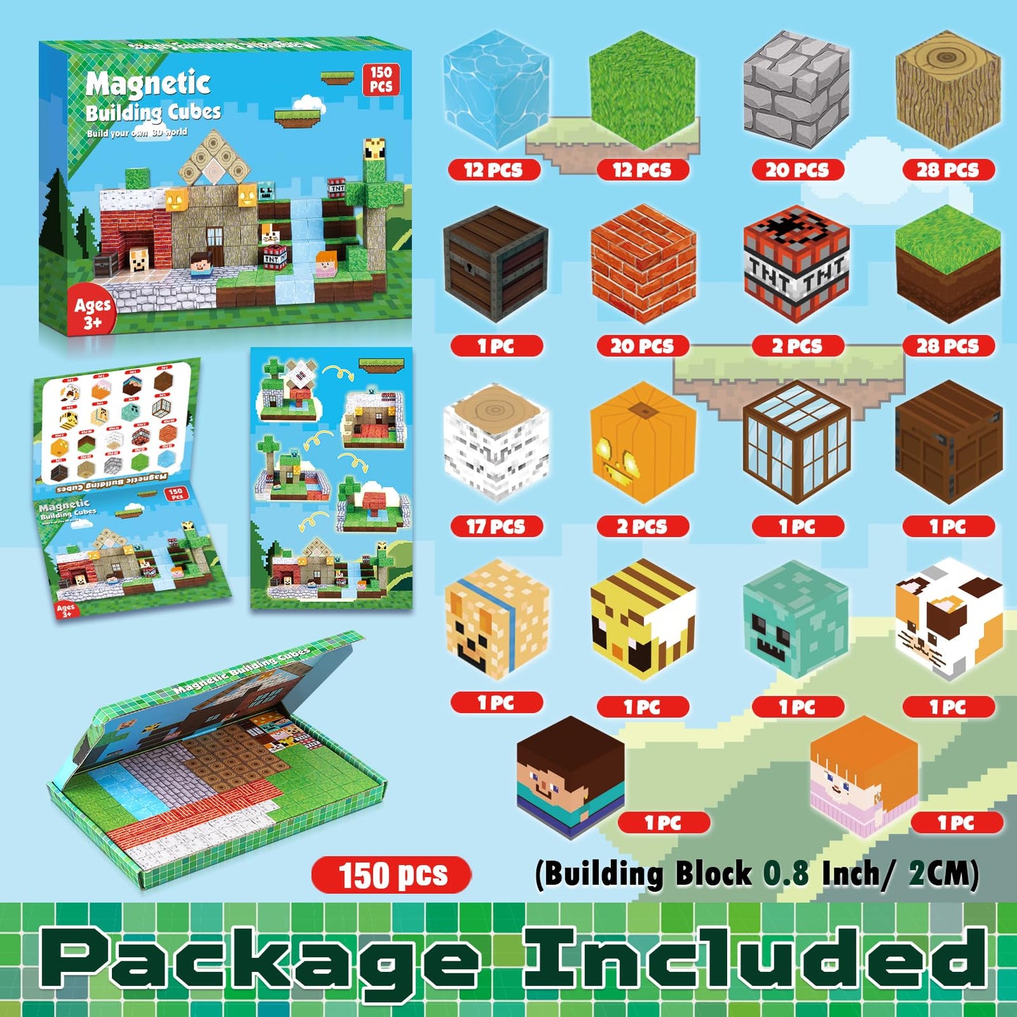 ToyUnited 150PCS Magnetic Building Blocks Set – STEM Magnet Cubes, Forest World Construction Toy for Kids Ages 3-8, Birthday & Easter Gift