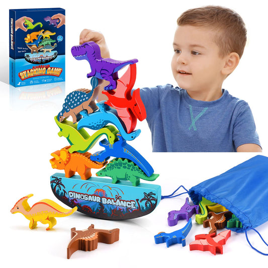 IPOURUP Dinosaur Wooden Stacking Toys for Kids 3-8 – Montessori Balance Game, Educational Fun, Birthday & Christmas Gifts