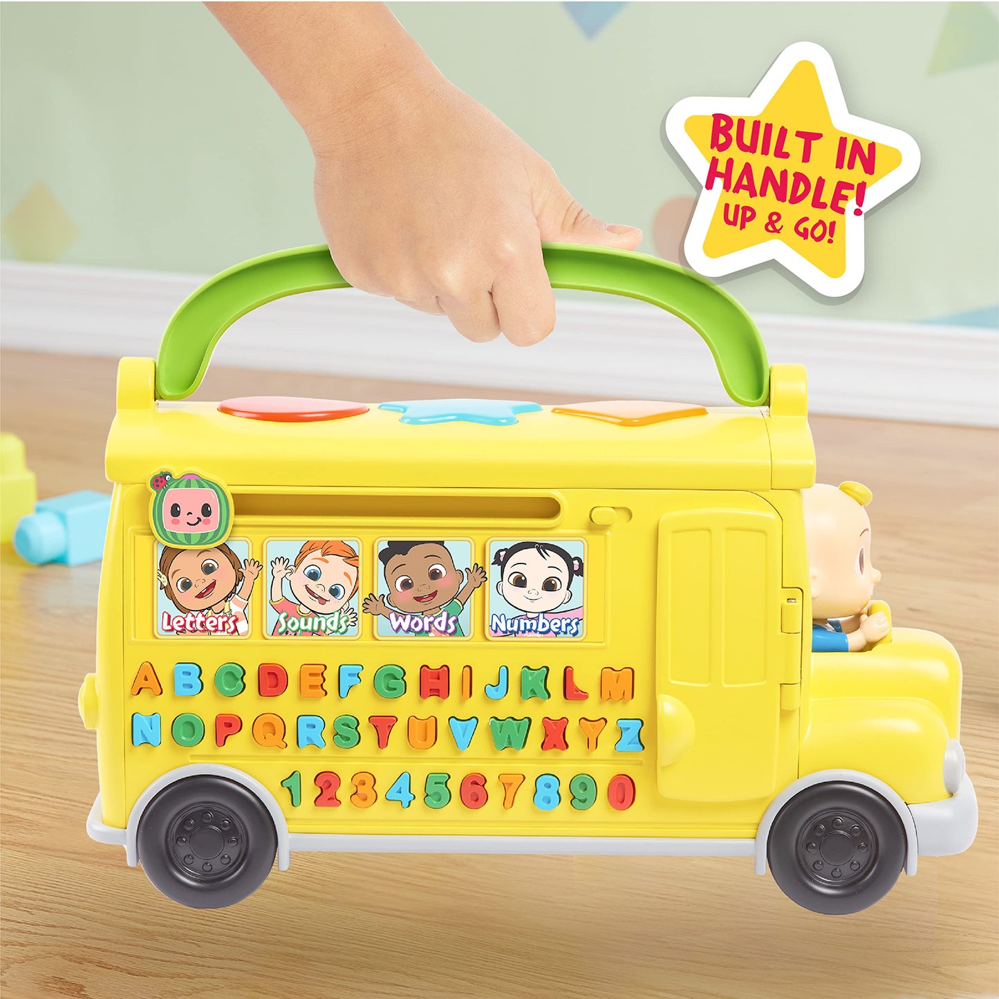 CoComelon Musical Learning Bus Toy – ABCs, Numbers & Phonics, Plays Wheels on the Bus, Official Licensed Yellow School Bus for Kids 18+ Months