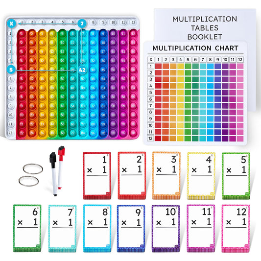 JoyCat Multiplication Flash Cards & Chart - 156 Hole-Punched Times Table Cards for Kids 8+, Math Game & Learning Tool for Grades 3-6