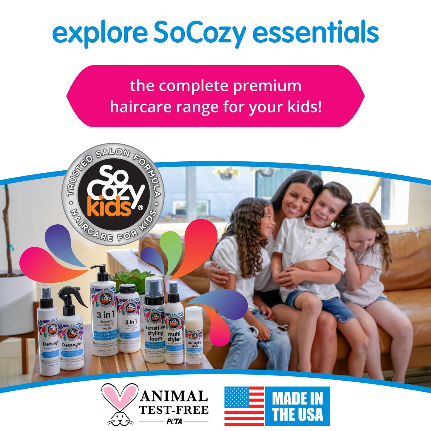 So Cozy Kids Detangler & Leave-In Conditioner Spray – Paraben-Free Formula for Frizzy Hair, Smooth & Manageable Tangle-Free Hair, 8 fl oz