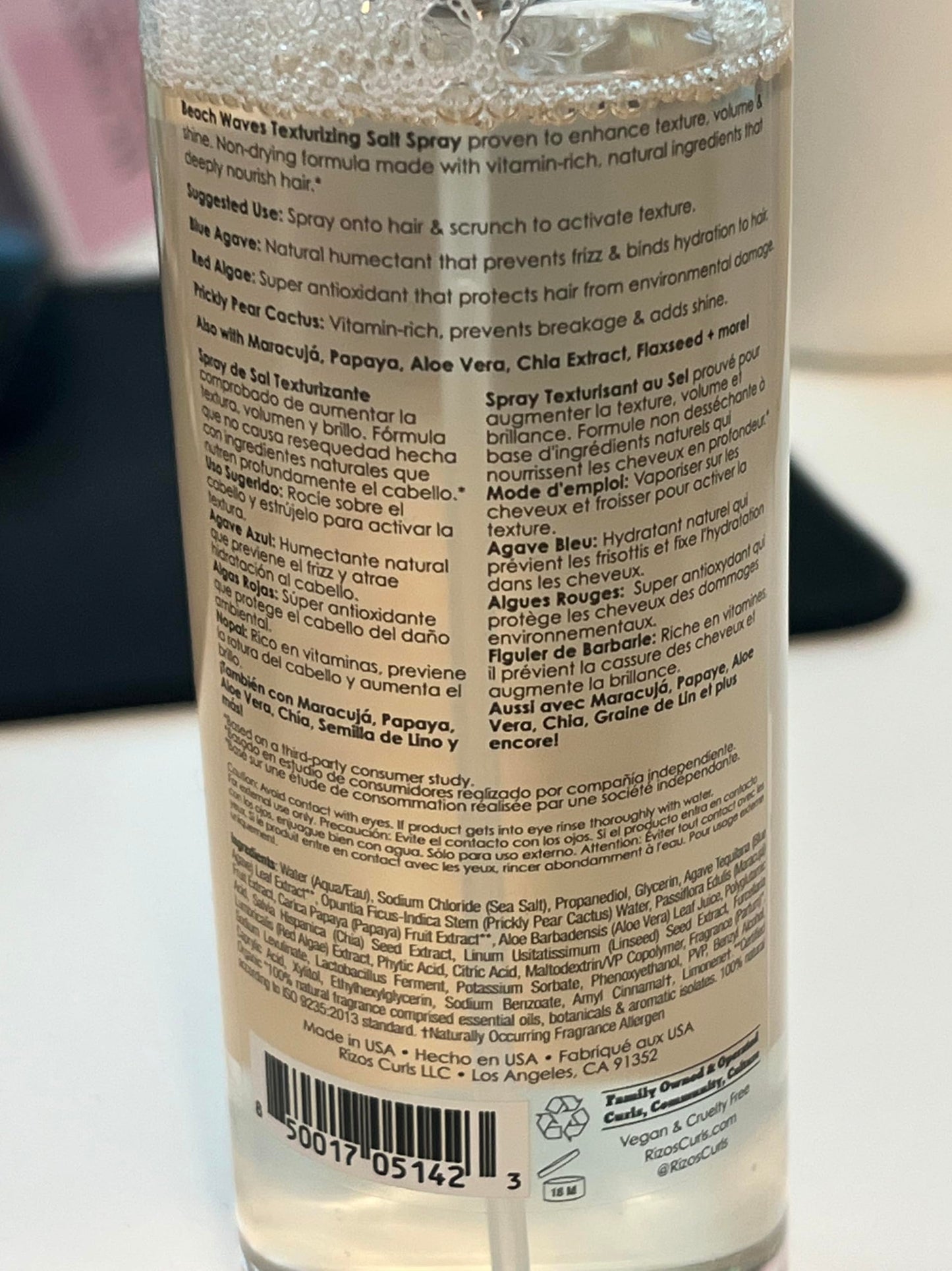 Rizos Curls Beach Waves Texturizing Salt Spray 6.8 oz | Adds Texture & Volume | Defines & Nourishes with Blue Agave, Red Algae & Cactus