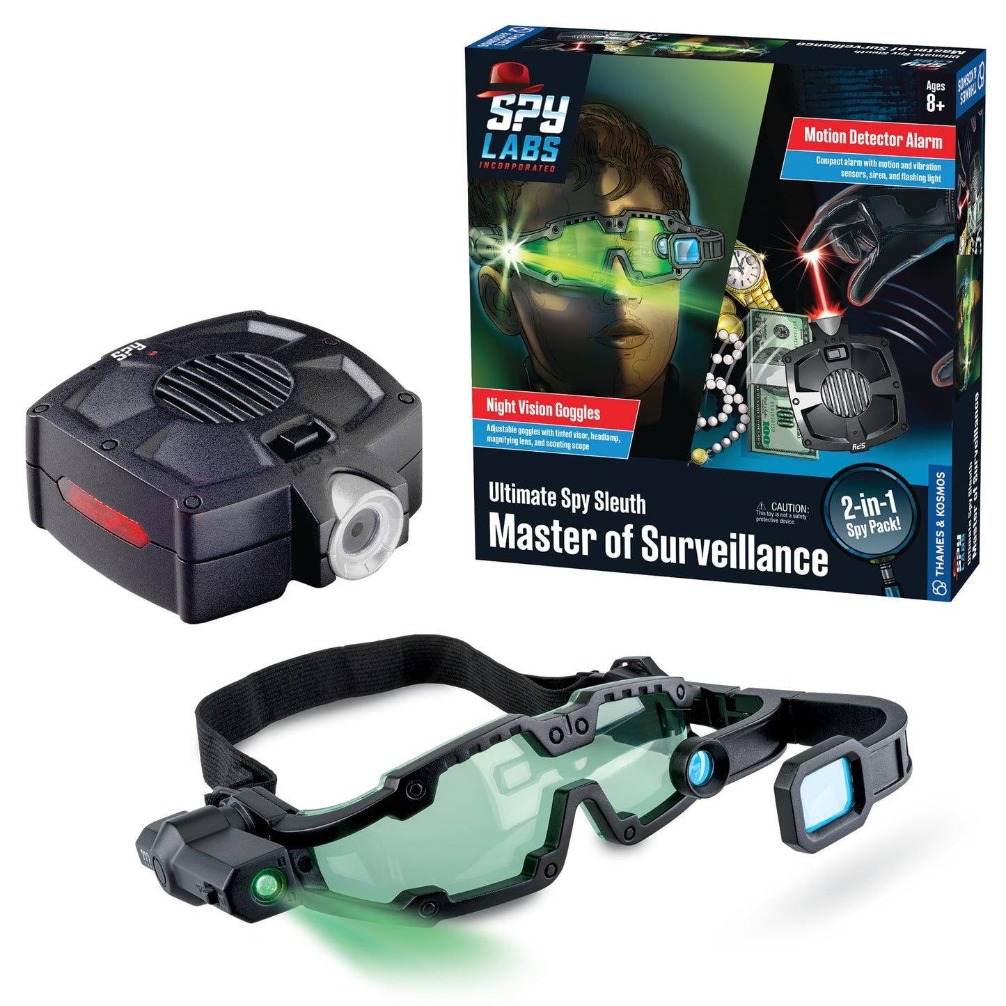 Thames & Kosmos Spy Labs: Ultimate 2-in-1 Spy Pack with Night Vision Goggles & Motion Detector Alarm | Pretend Play for Kids 8+