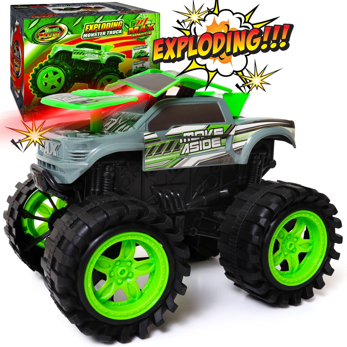 Exploding Monster Truck Toy with Crash Sounds & Lights, 8.7” Smash & Go Truck for Boys Kids 3-7+ | Toddler Gift for 3 Year Olds