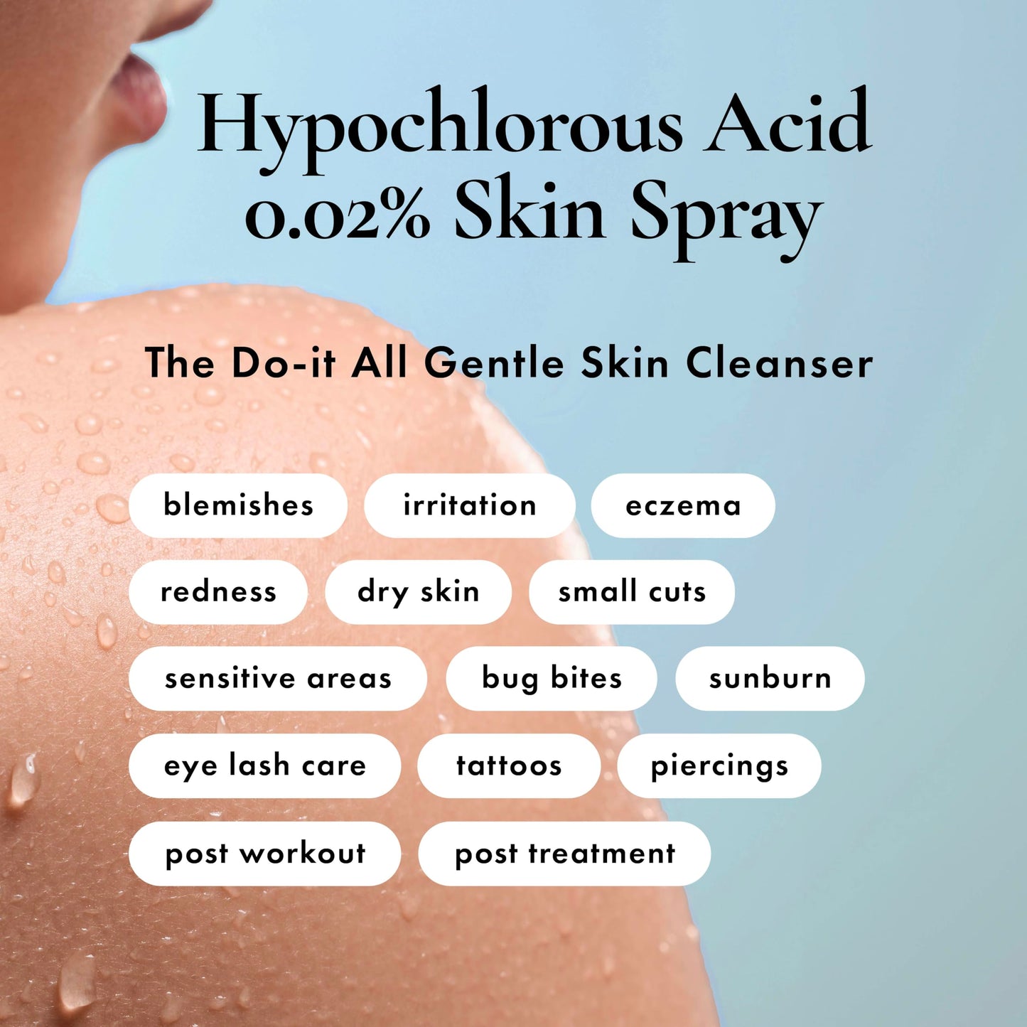 Hypochlorous Acid Spray 0.02% HOCl – Gentle Daily Cleanser for Face, Body & Eyelids, Safe for Acne-Prone, Red or Sensitive Skin, Non-Sting, 8 oz