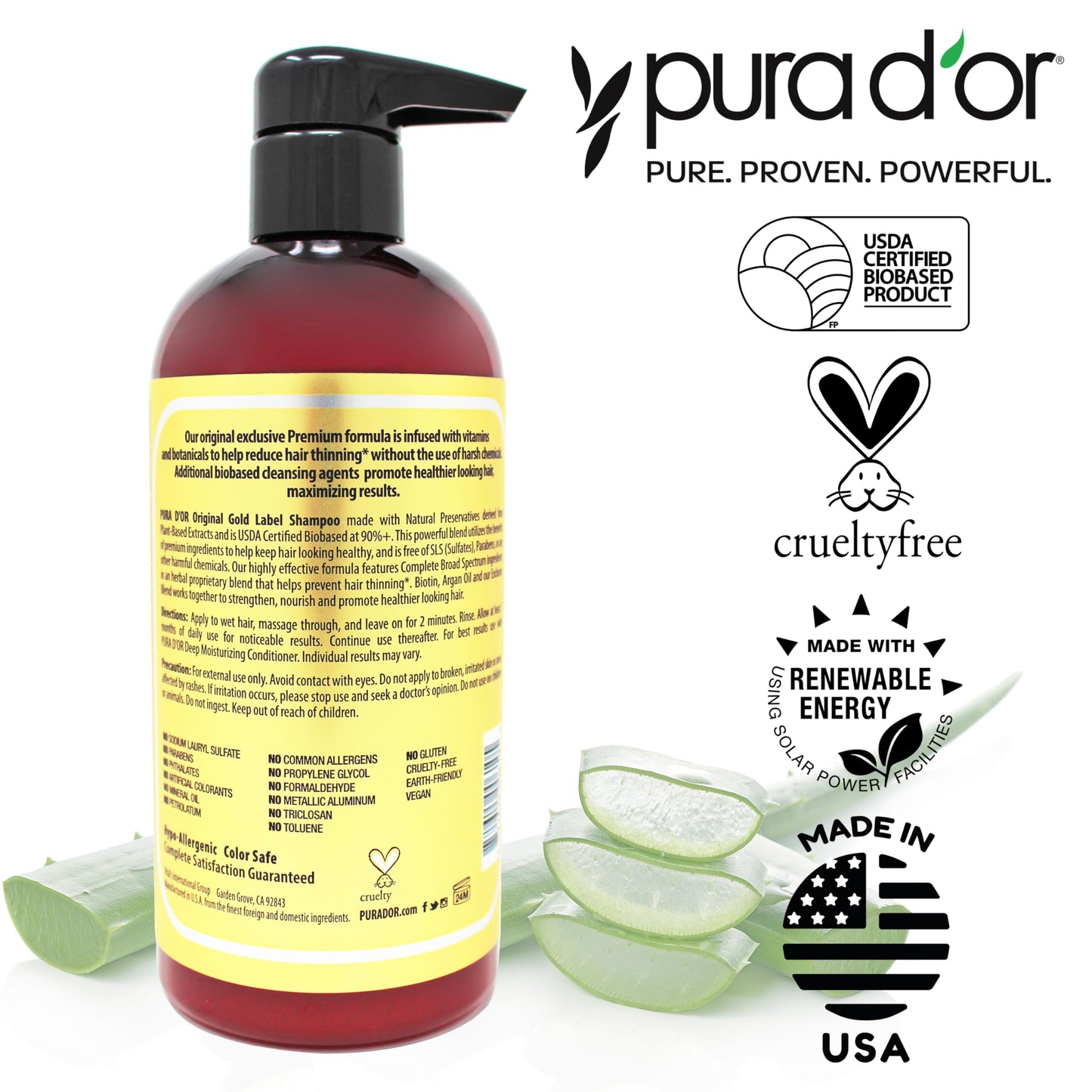 PURA D'OR Gold Label Anti-Thinning Shampoo, Argan Oil & Biotin, Sulfate-Free, Clinically Tested, For All Hair Types, 16 Fl Oz