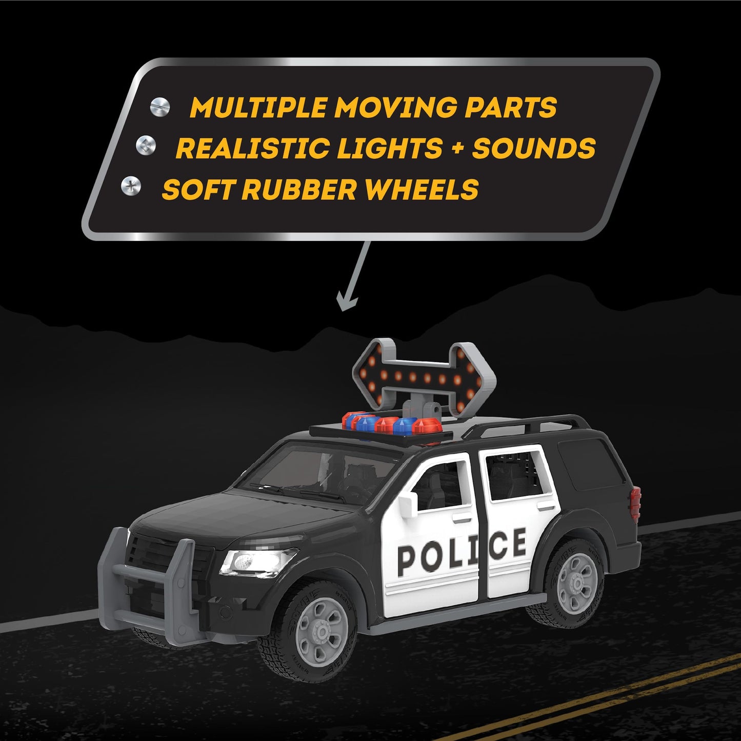 Driven by Battat 4-Pack Construction & Utility Trucks with Lights & Sounds – Cement Mixer, Telehandler, Garbage, Tow & Fire Truck, Ages 3+