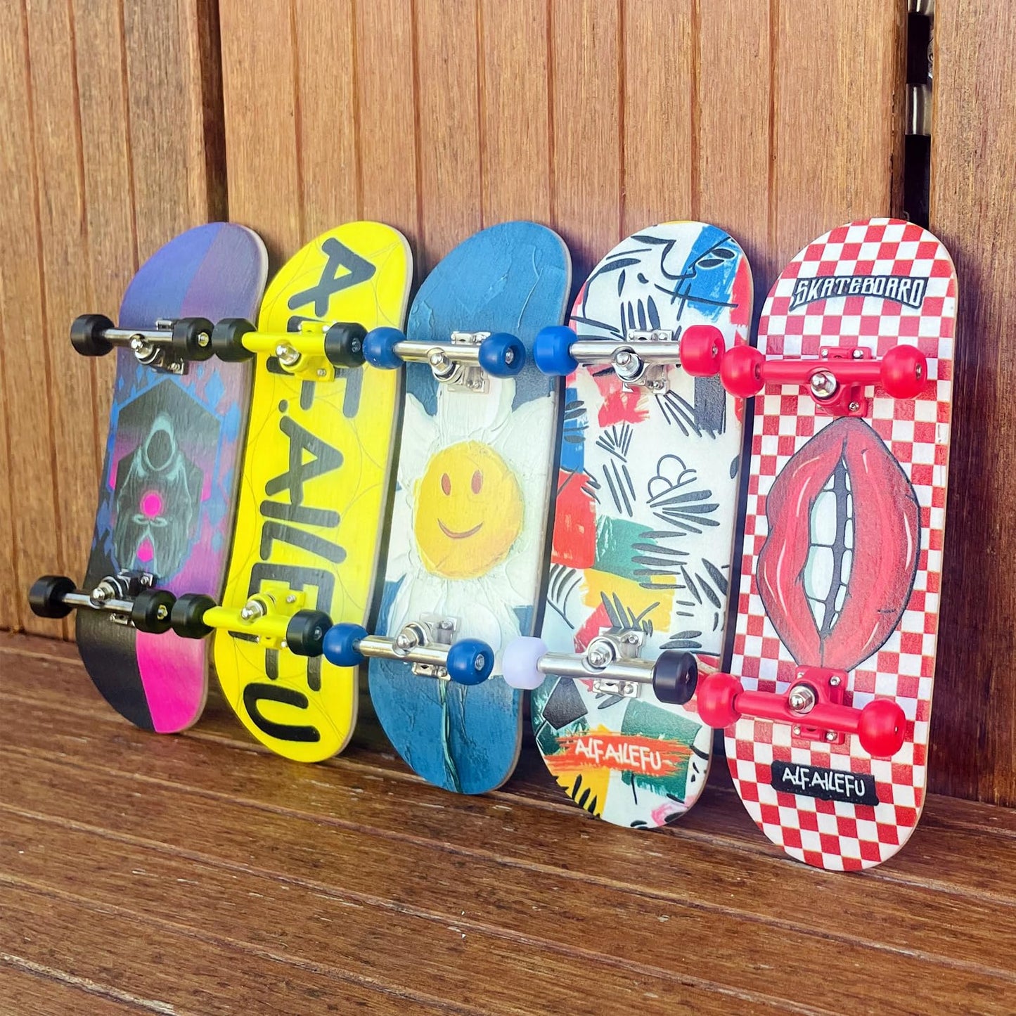ALFAILEFU Pro Fingerboard 32mm Wooden Board Professional Finger Skateboard Trucks CNC Wheels with Bearings (Death)