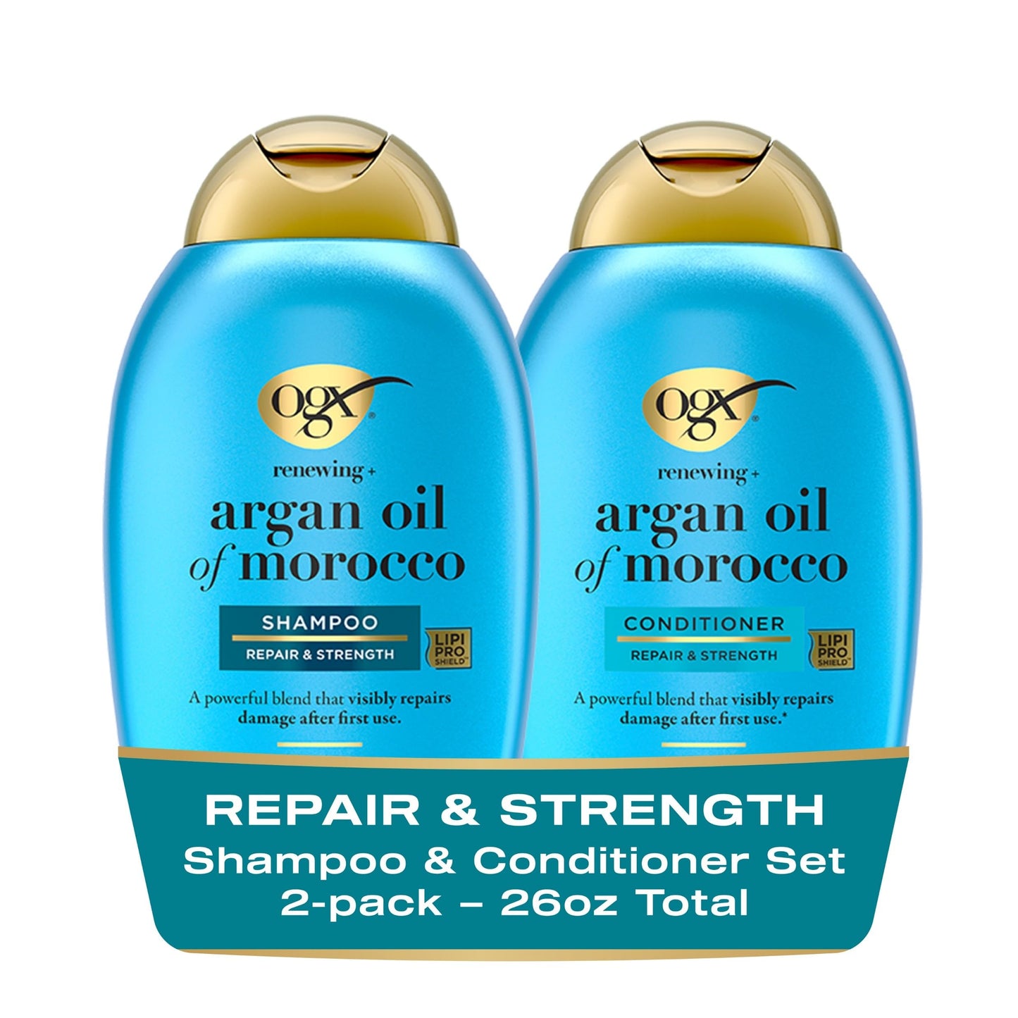 OGX Renewing + Argan Oil of Morocco Shampoo & Conditioner Set – Sulfate-Free Damage Repair Duo to Strengthen & Restore Dry, Damaged Hair, 13 fl oz, 2 Pack