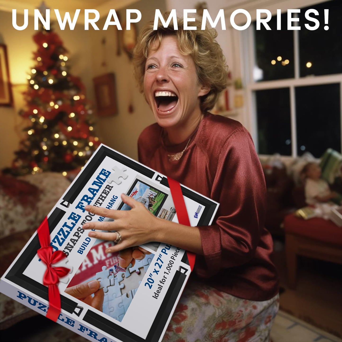 Funwares 20x27 Puzzle Frame – Matte Black Finish, Easy Assembly, Lightweight Design, Fits 1000 Piece Puzzles, Built-In Hanging Hooks