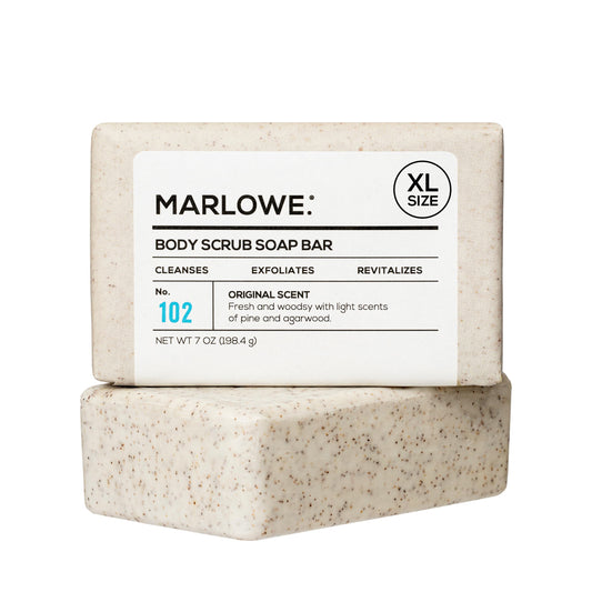 MARLOWE No. 102 Body Scrub Soap, 7oz – Exfoliating Bar with Shea Butter, Olive Oil & Green Tea, Smoothes & Revitalizes Skin, Sage & Fir Scent