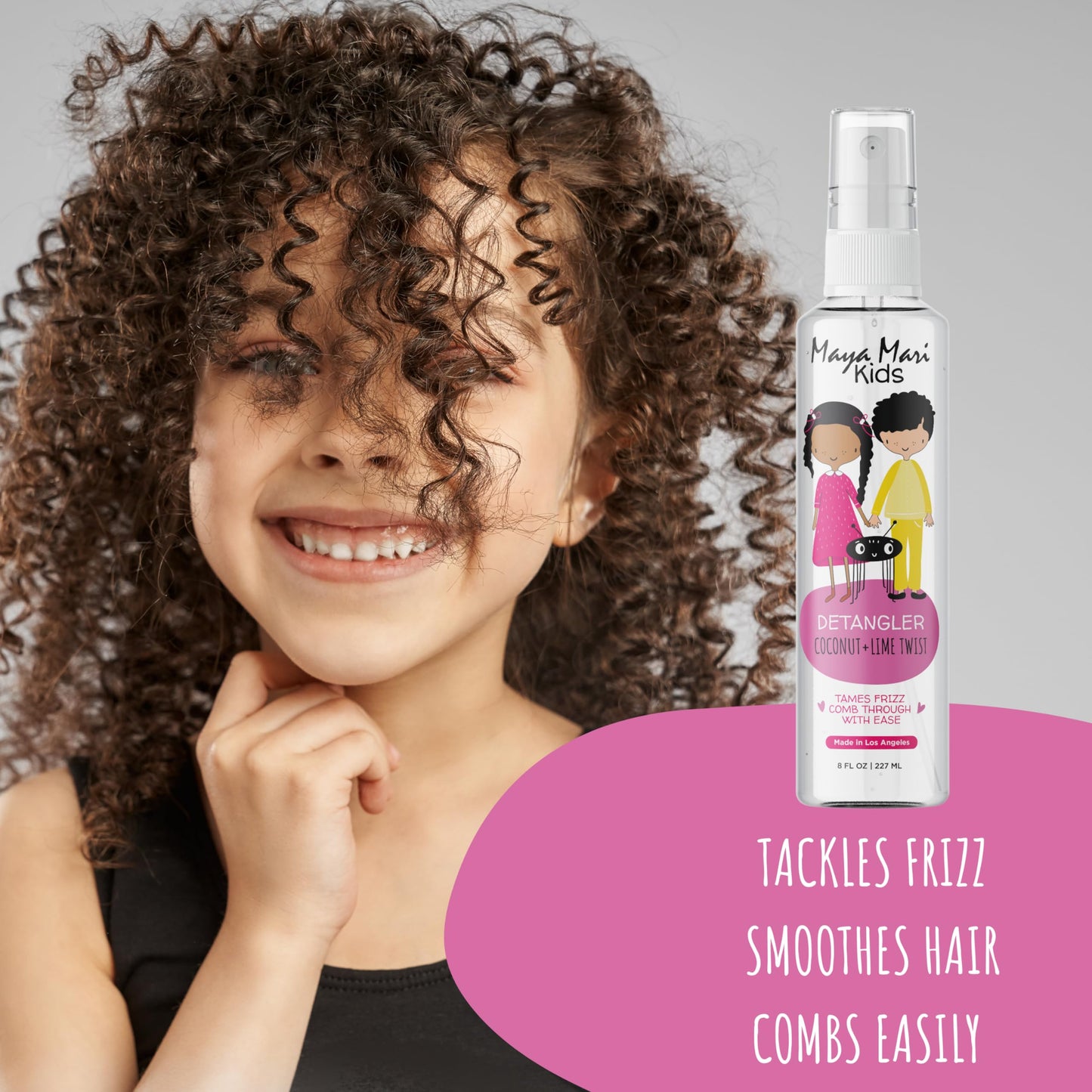Maya Mari Kids Hair Detangler Spray 8 oz – Gentle Tangle Remover with Argan, Coconut & Lime Oils – For Toddlers, Babies & Curly Hair