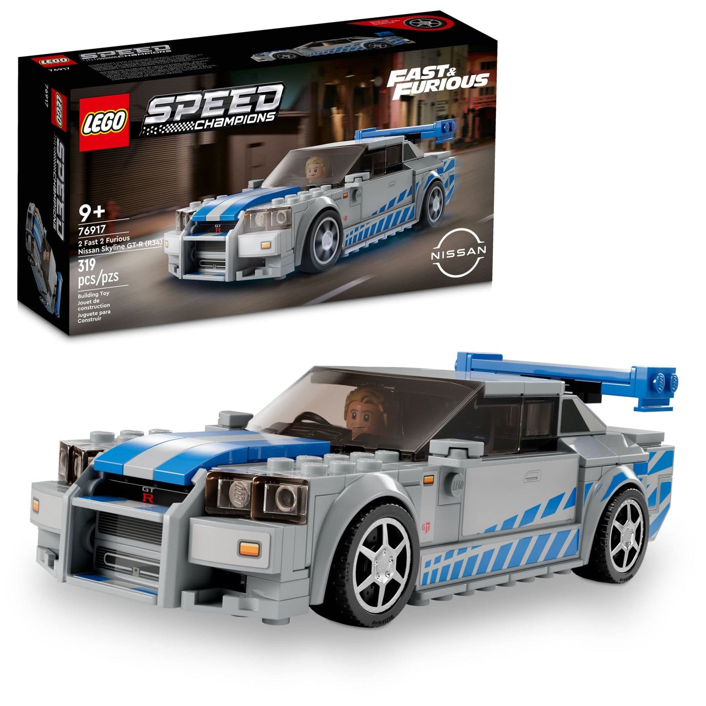 LEGO Speed Champions 2 Fast 2 Furious Nissan Skyline GT-R R34 Race Car Model Kit with Minifigure, Ages 9+, 2023 Set 76917