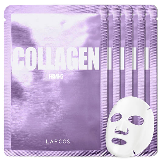 LAPCOS Collagen Sheet Mask 5-Pack – Firming Daily Face Mask with Collagen Peptides, Anti-Aging, Wrinkle Reduction, Hydrating, Korean Beauty
