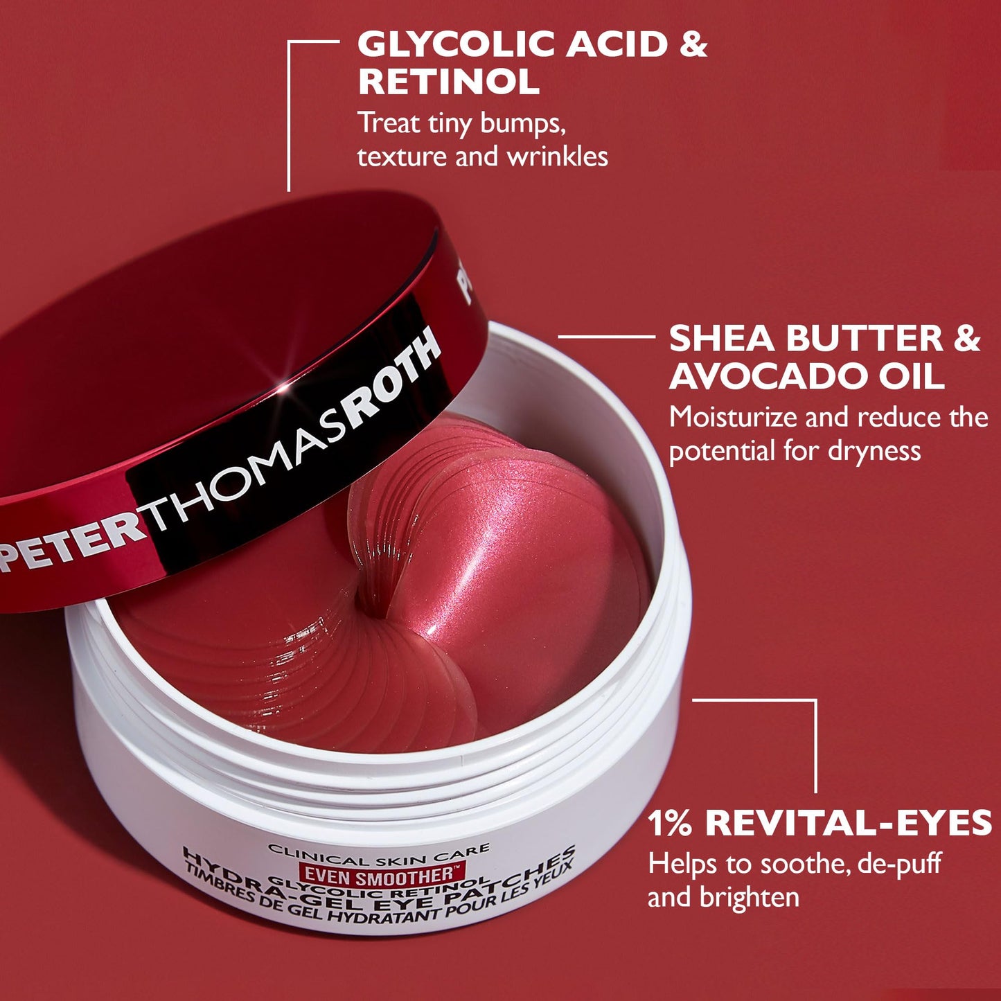 Peter Thomas Roth Even Smoother™ Glycolic Retinol Eye Patches – Hydrate, Smooth Fine Lines, Wrinkles & Under-Eye Texture