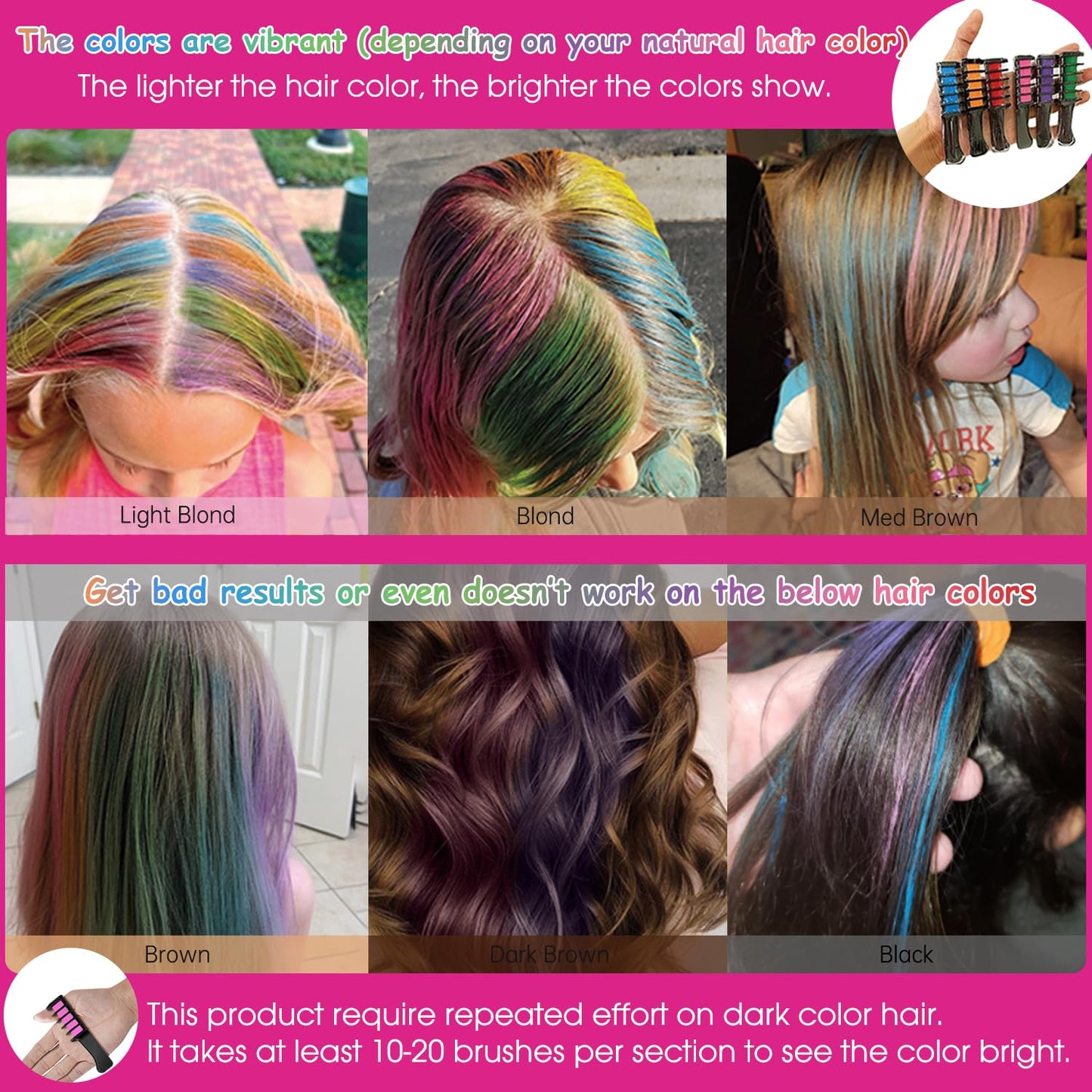 New Hair Chalk Comb for Kids – Washable Temporary Hair Color Dye for Girls Ages 4–12 | Fun DIY Cosplay, Party, Birthday & Holiday Gift