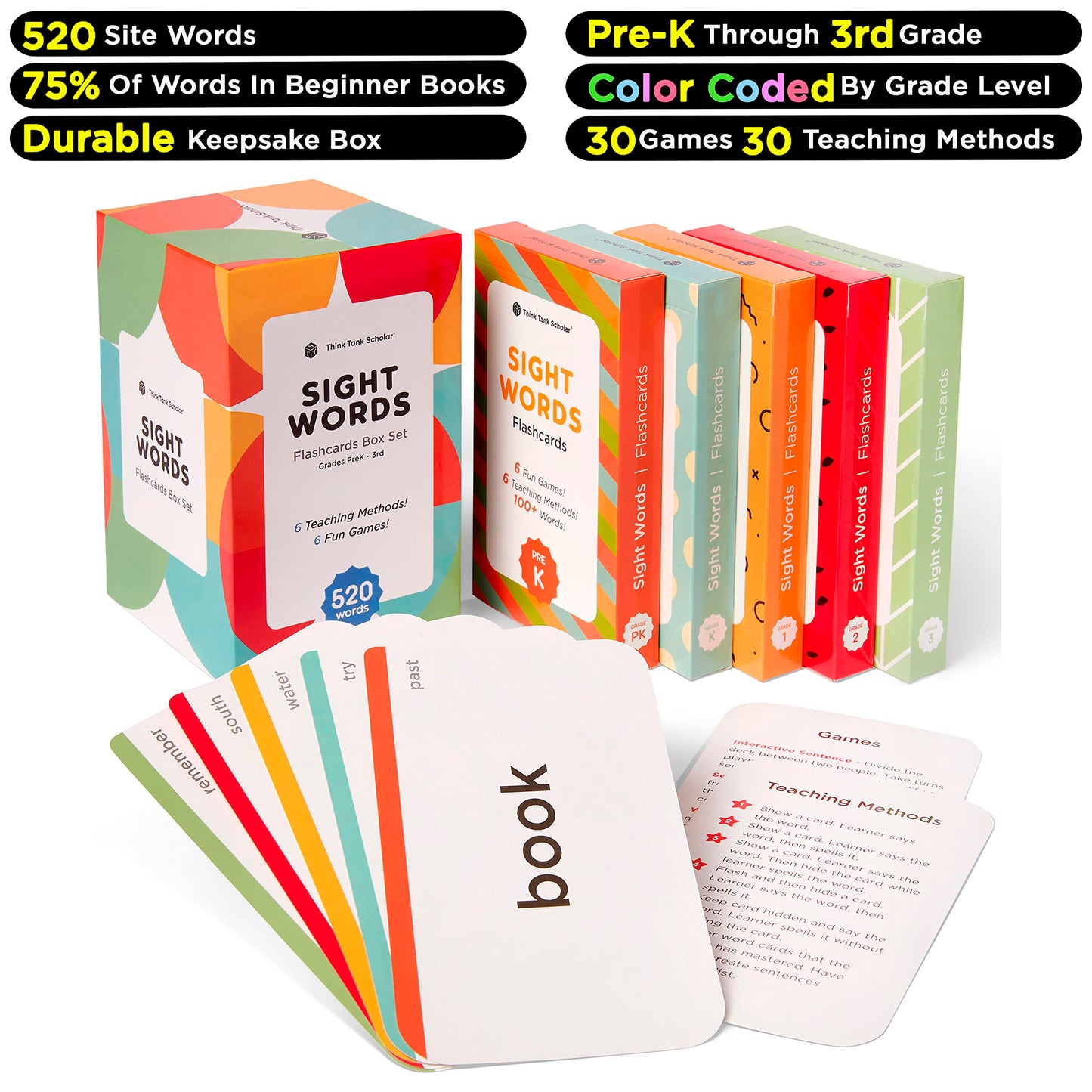 Think Tank Scholar Sight Words Flash Cards – 520 Dolch & Fry Words for Kids 3–9 – Award-Winning Reading Tool for Preschool to 3rd Grade
