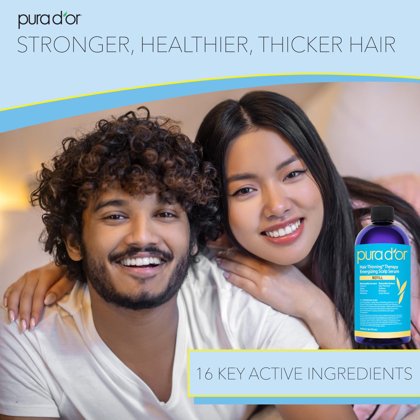 PURA D'OR Hair Thinning Therapy Scalp Serum Revitalizer Refill 16oz – With Argan Oil, Biotin, Caffeine & Stem Cell for Men & Women