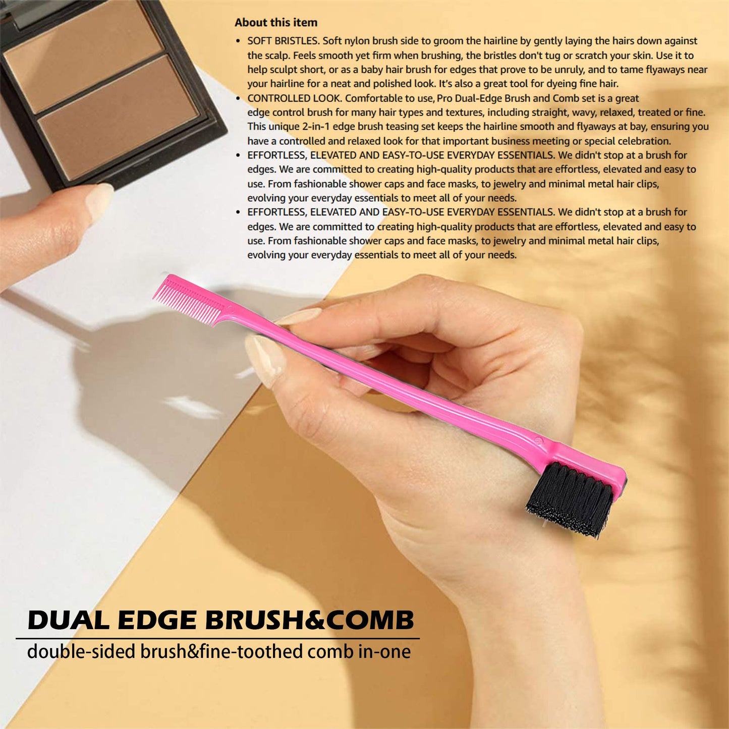 Foxi Fresh Double Sided Edge Control Hair Brush Comb Combo Pack 2 Pieces Pink and Black