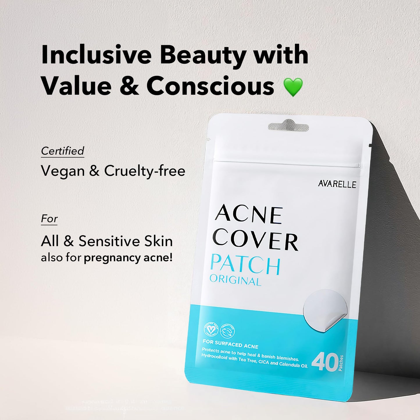 AVARELLE Acne Cover Patches with Tea Tree Oil – Korean Hydrocolloid Zit Patches for Face, Vegan & Cruelty-Free, HSA Eligible