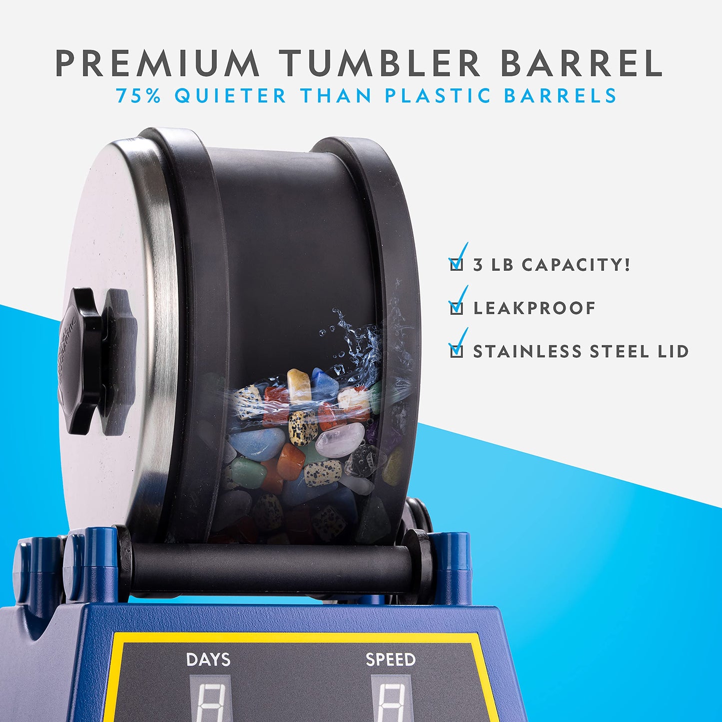 National Geographic Rock Tumbler Kit – 3lb Extra-Large Barrel, 3-Speed Motor, 9-Day Timer, Includes Rocks & Grit for Kids & Adults