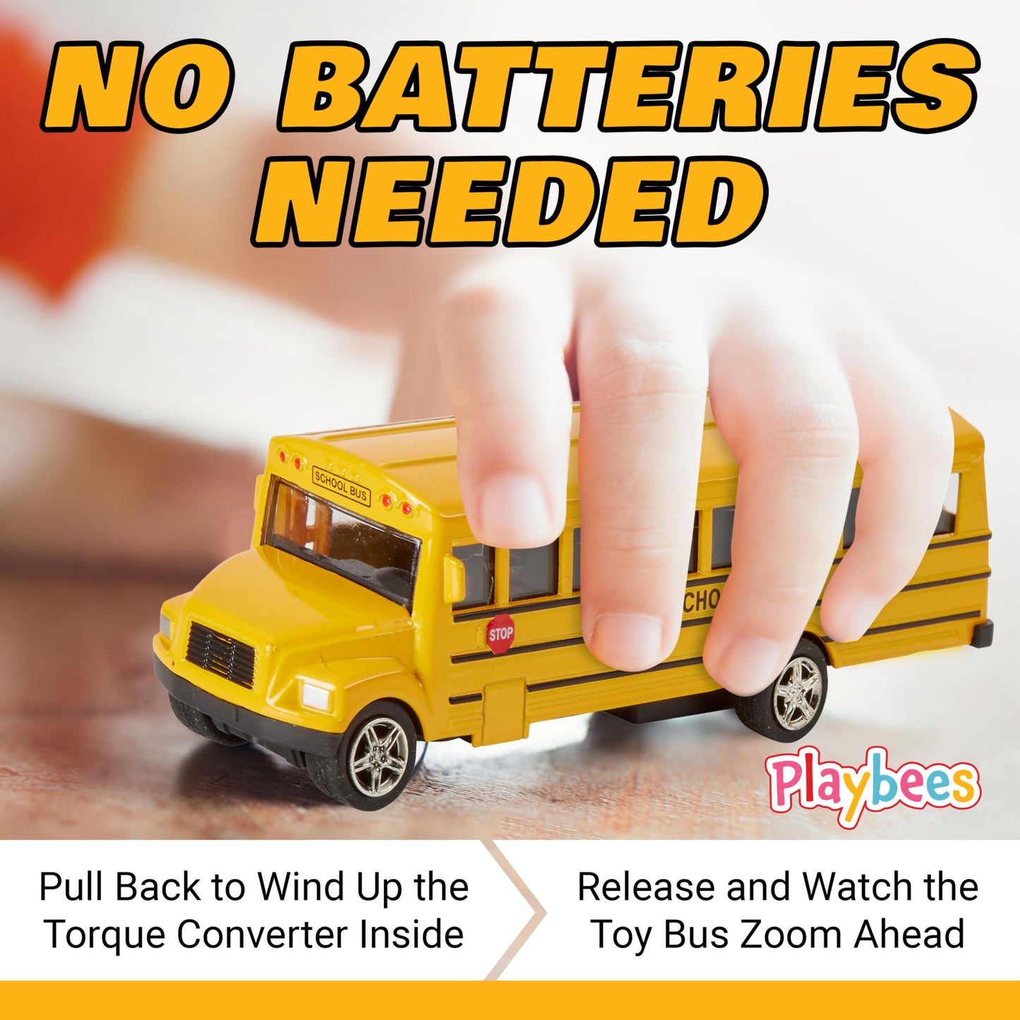 Playbees 6-Inch Long-Nose School Bus Die-Cast Toy Car with Pullback Action, Opening Doors & Realistic Design – Gift for Boys & Girls