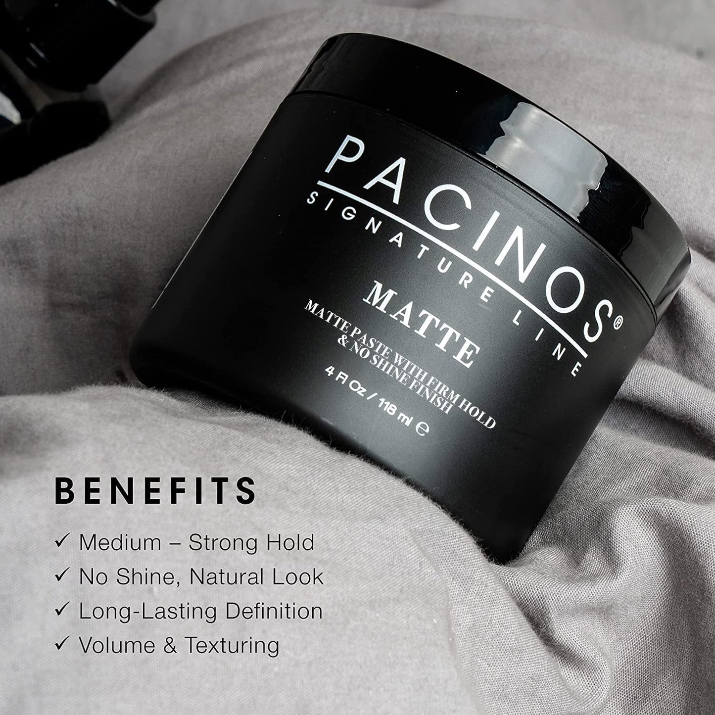 Pacinos Matte Hair Paste - Firm Hold, No Shine, Sculpting & Styling Wax, Long Lasting Definition & Texture, No Flakes, All Hair Types, 4 fl. oz.