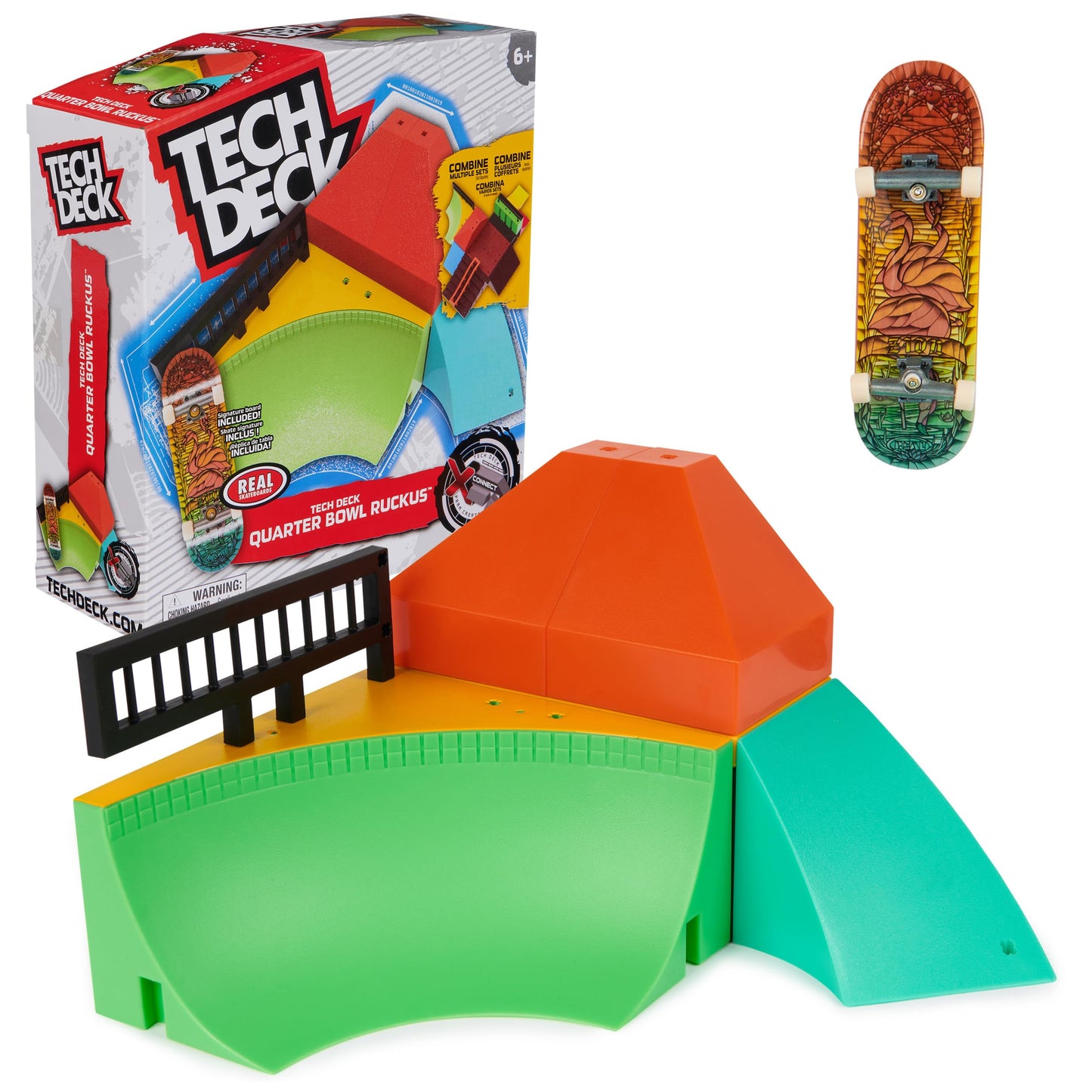 Tech Deck, Quarter Bowl Ruckus X-Connect Park Creator, Customizable and Buildable Ramp Set with Exclusive Fingerboard, Kids Toy for Ages 6 and up