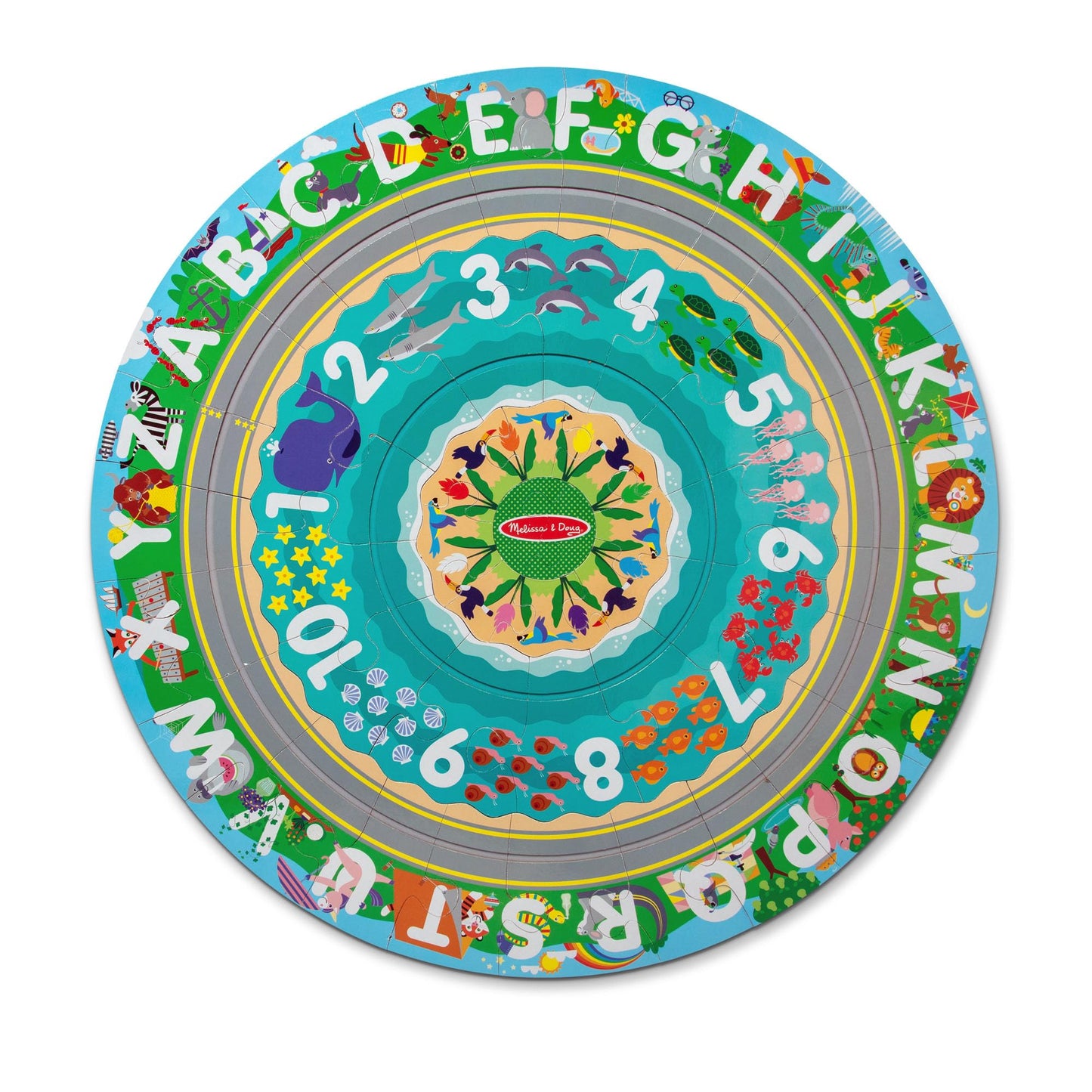Melissa & Doug Round The Shore Tracks Cardboard Jigsaw Floor Puzzle and Wind-Up Vehicles – 48 Pieces, for Boys and Girls 4+ - FSC-Certified